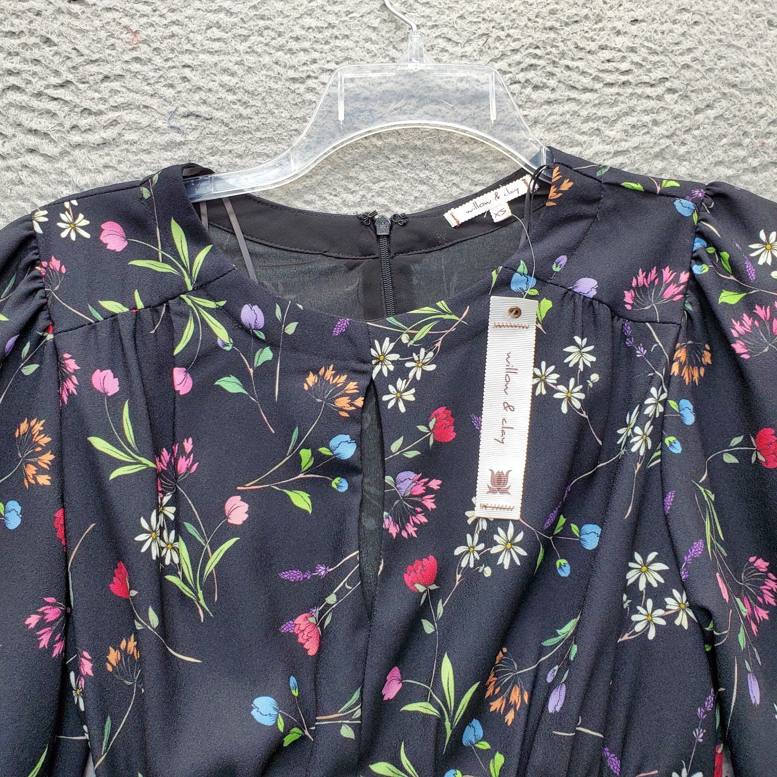 Willow & Clay Mini Dress Womens XS Multi Floral Long Sleeve Keyhole Neck Belted