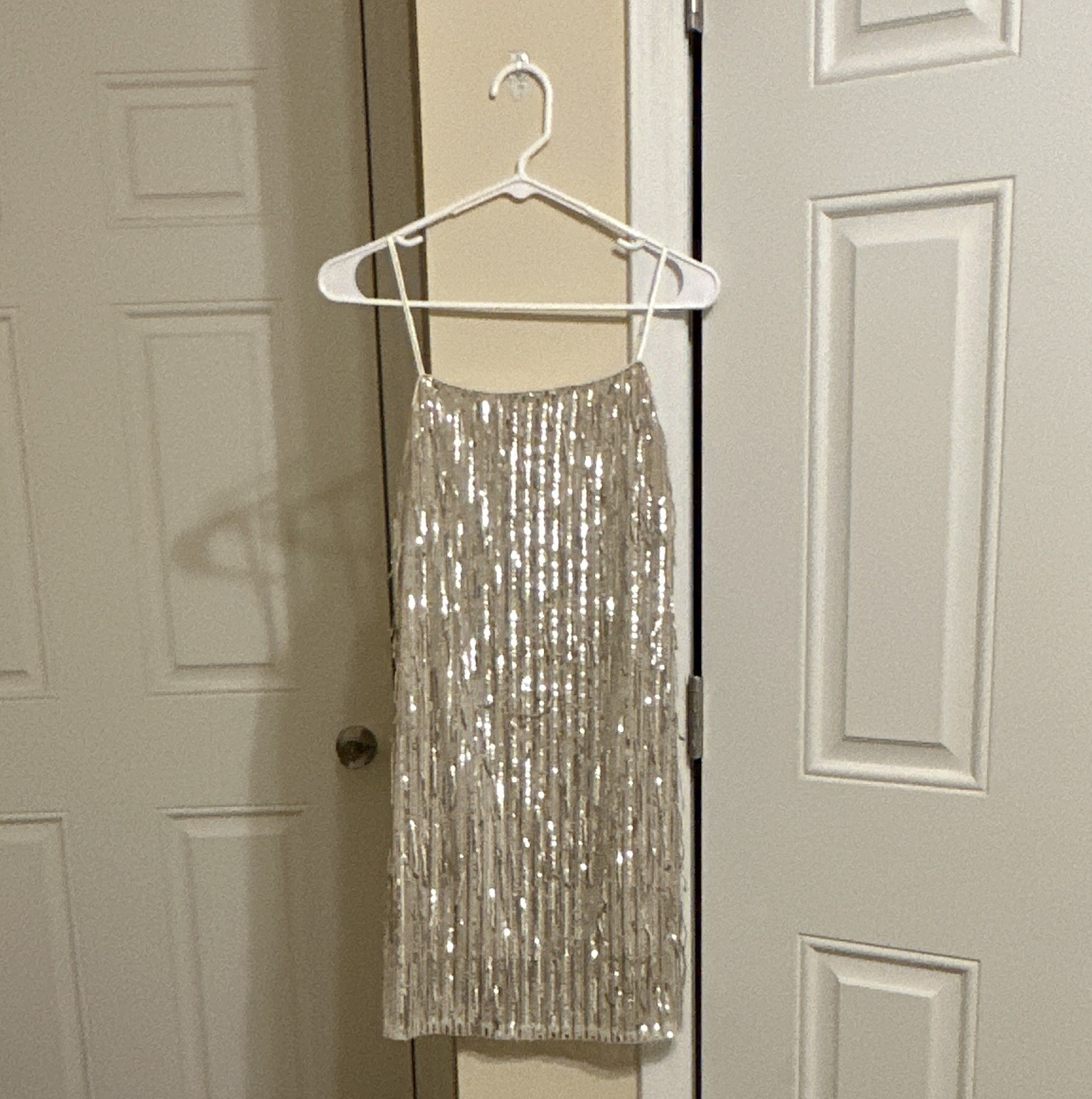 Trixxi Womens Silver/Gold Solid Sequin Mesh Slip Spaghetti Strap Dress L