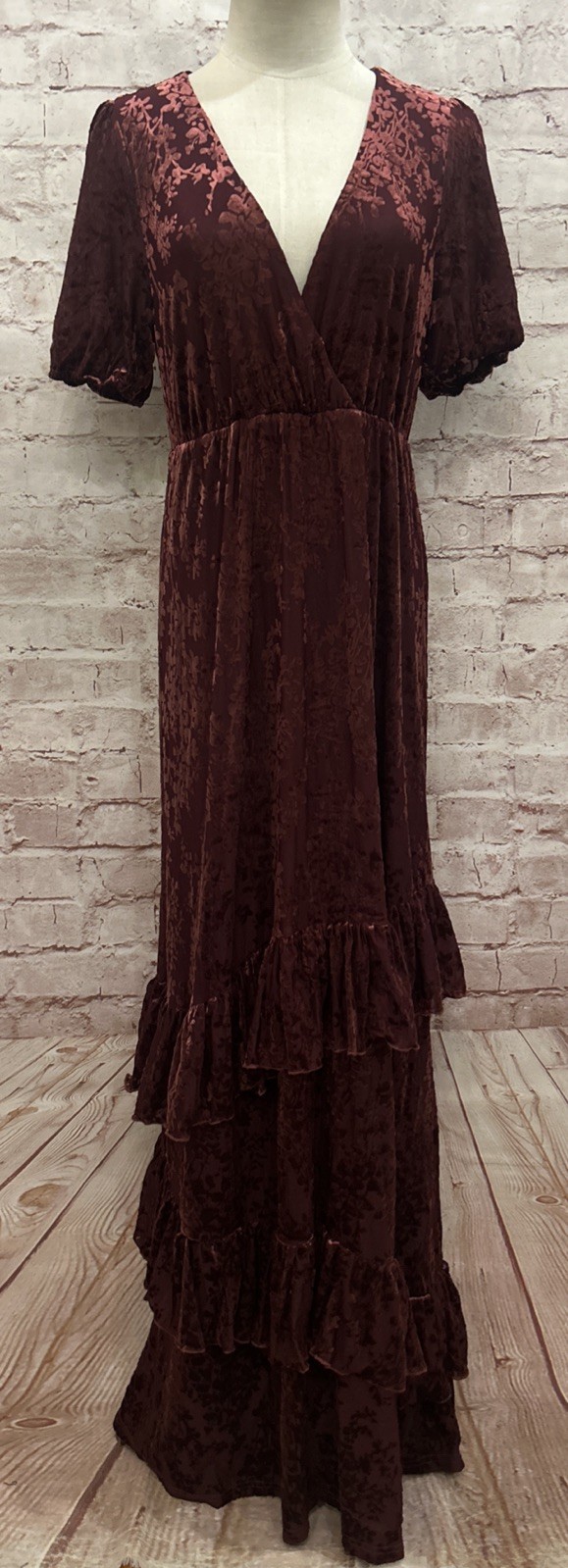 Disturbia Monotropa Floral Flocked Velour Frill Midaxi Maxi Dress US Size 6 NEW