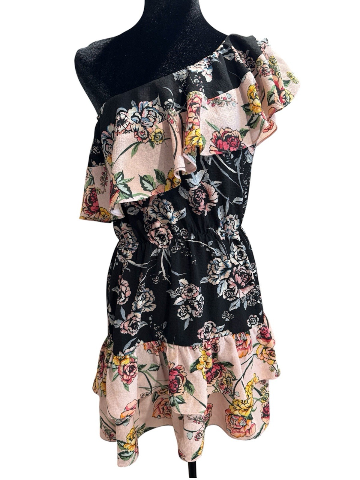 Aqua Capsule One Shoulder Floral Ruffle Mini Dress Size US S