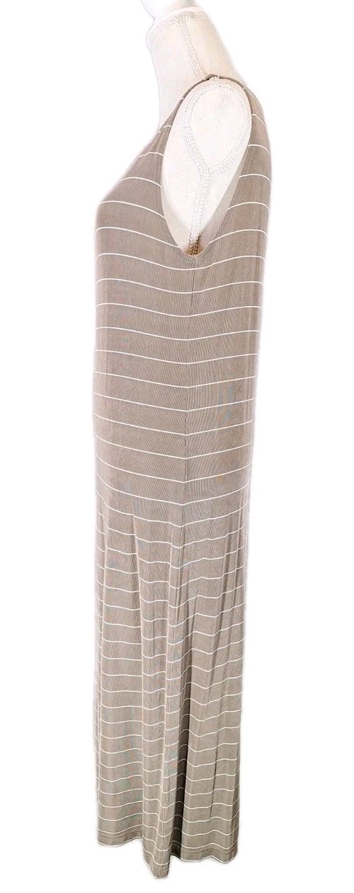 VTG N TOUCH SzS Acetate Slinky Taupe & White Striped Sleeveless Tank Midi Dress