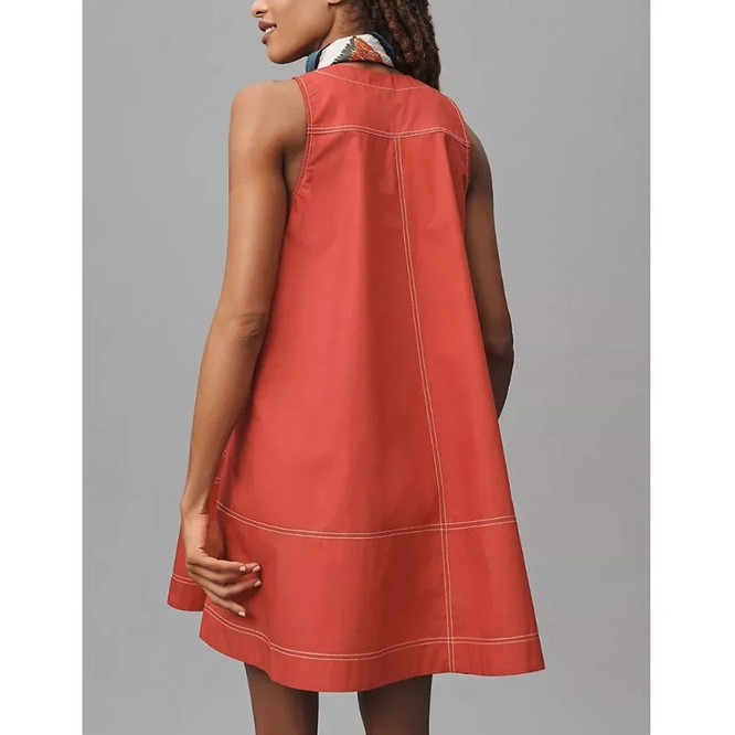 By Anthropologie Sleeveless V-Neck Swing Mod Mini Tunic Dress Jumper Red M $148