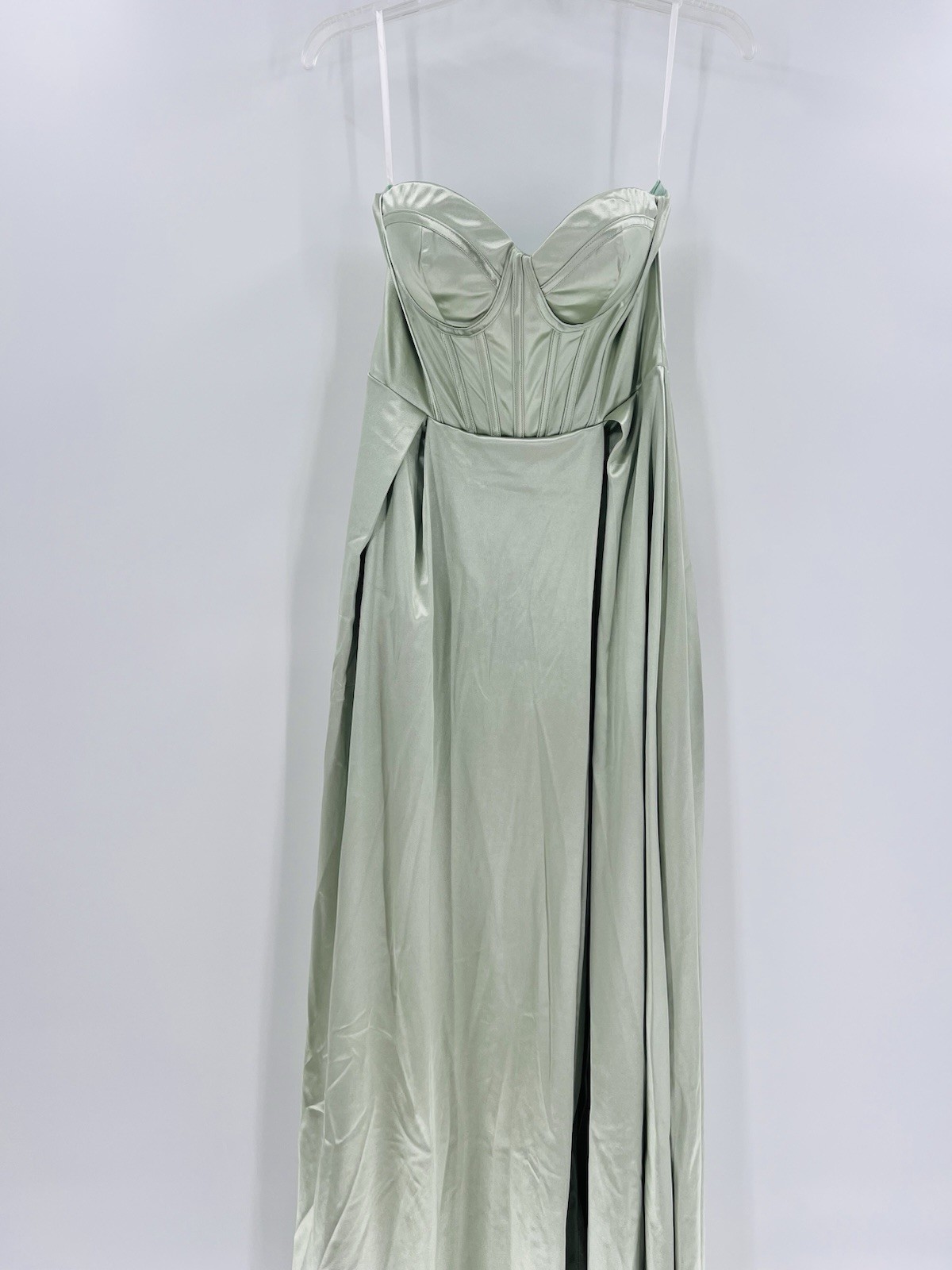 Amazon Adyce Strapless Pale Sage Satin Dress medium new