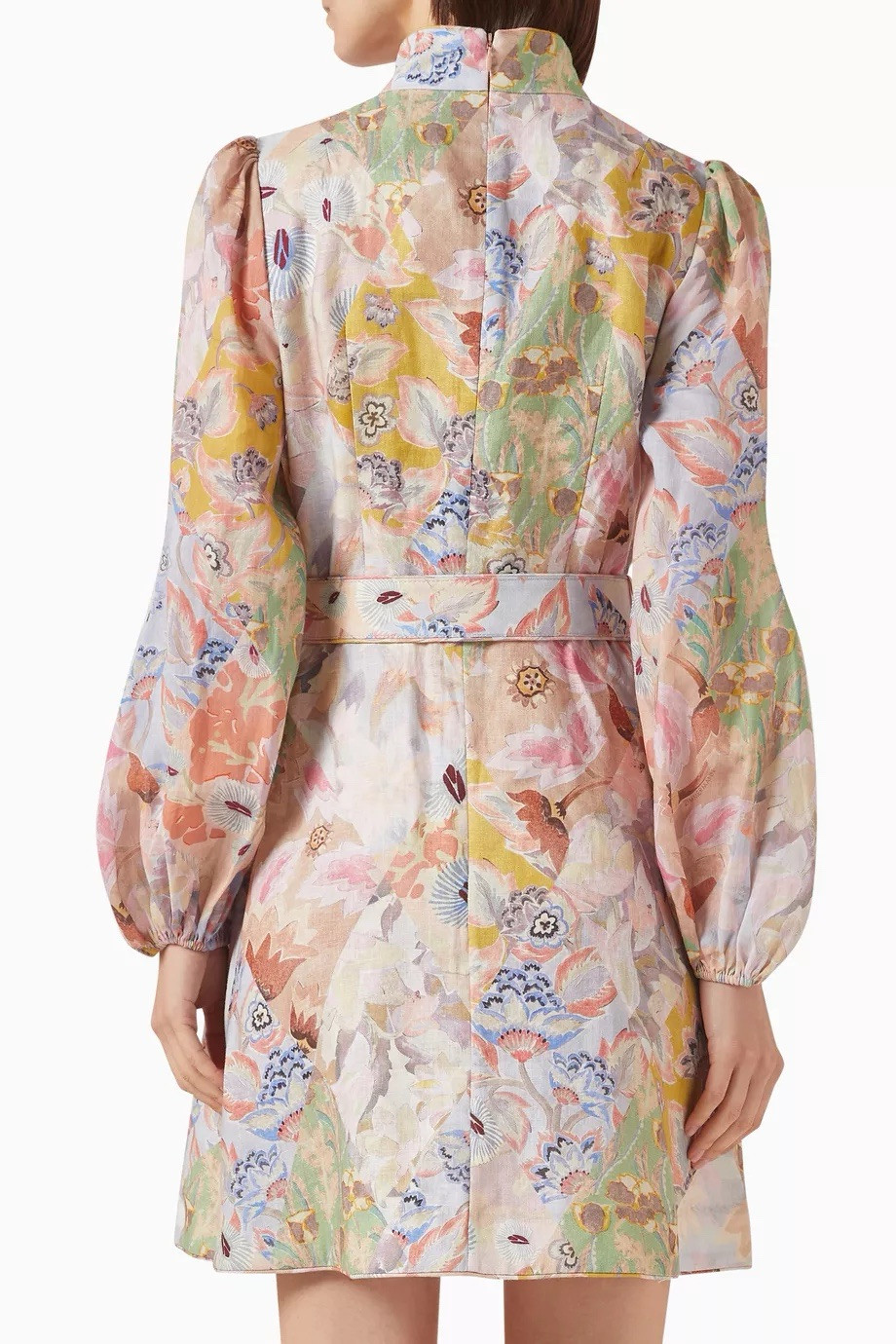 NWOT $950 Zimmermann Illustration Buttoned Belted Floral Linen Mini Dress AU3 L