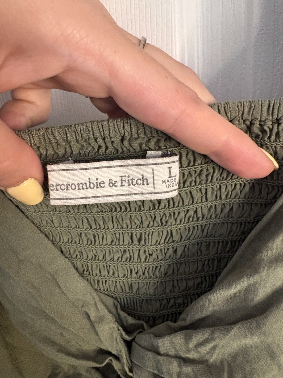 Abercrombie & Fitch Green Smocked Puff Sleeve Sweetheart Dress L
