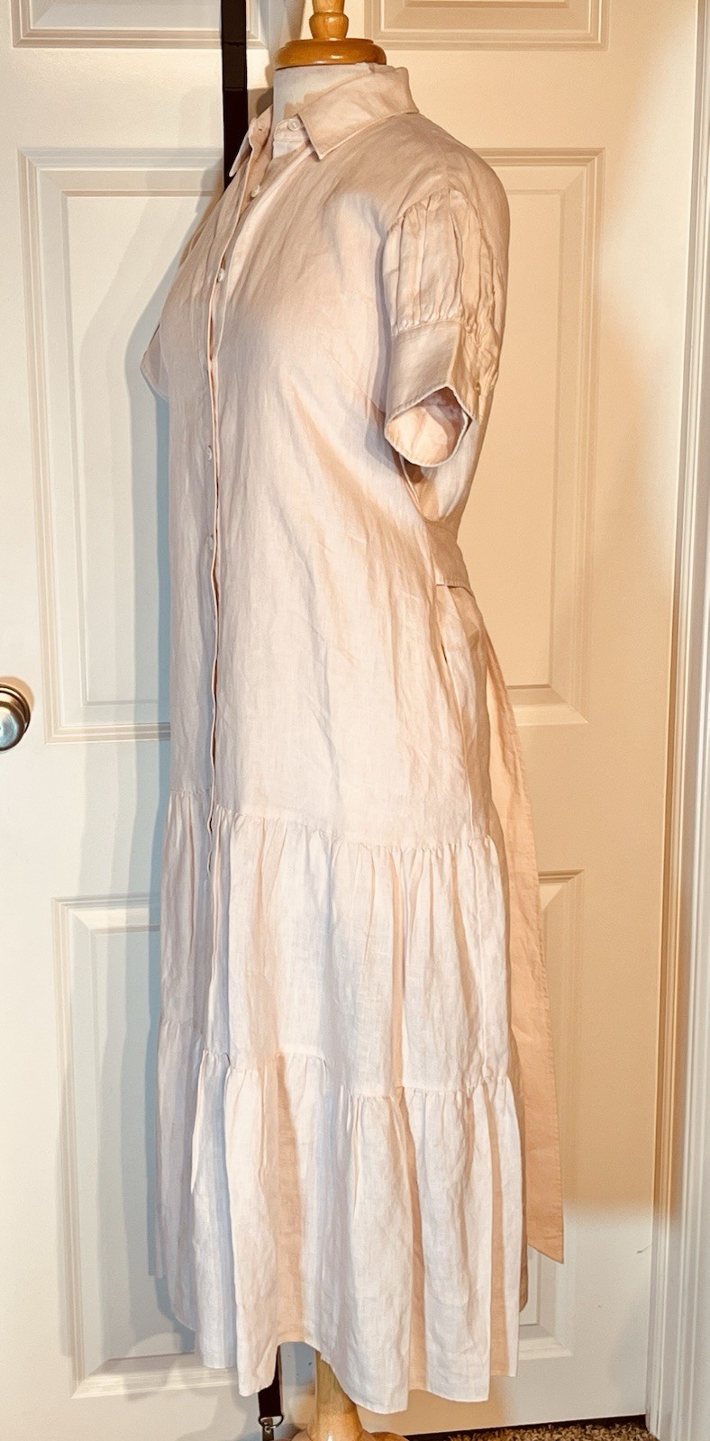 Marissa Webb Presley Linen U Back Button Down Midi Rosetta Color Dress $545 NWT