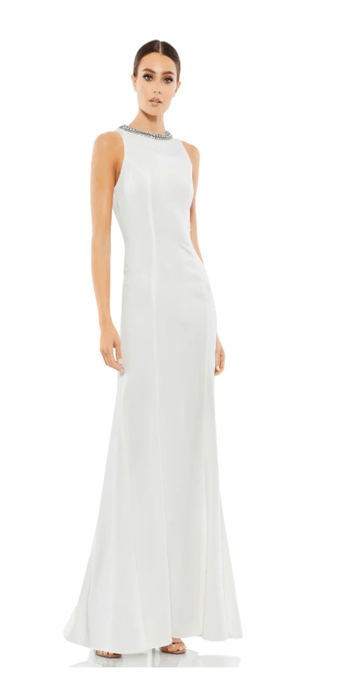 Mac Duggal NWT size 14 Embellished neck white trumpet gown style 49093
