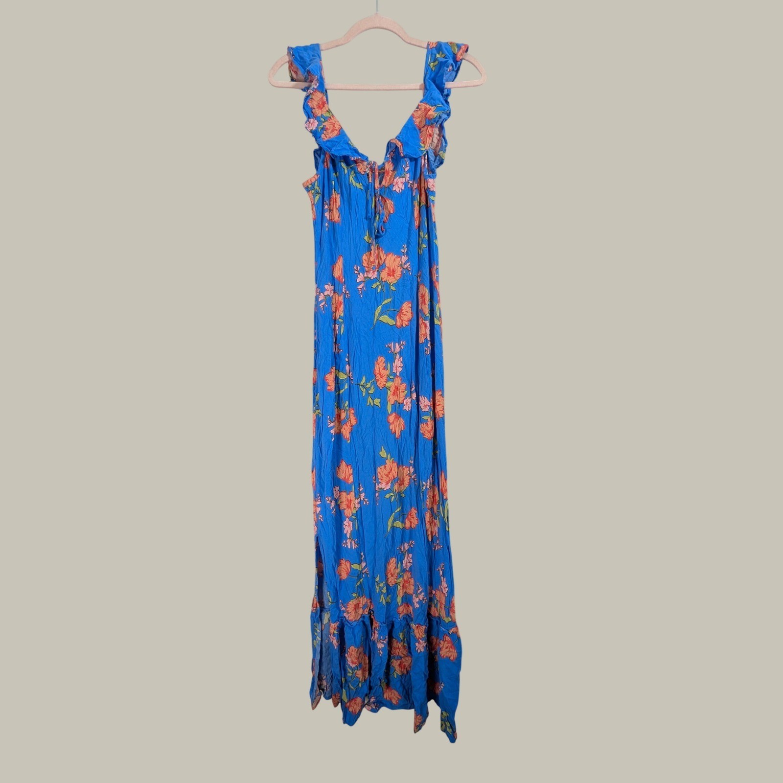 Jessica Simpson Maxi Dress Womens Medium Blue Floral Ruffle Tiered Boho