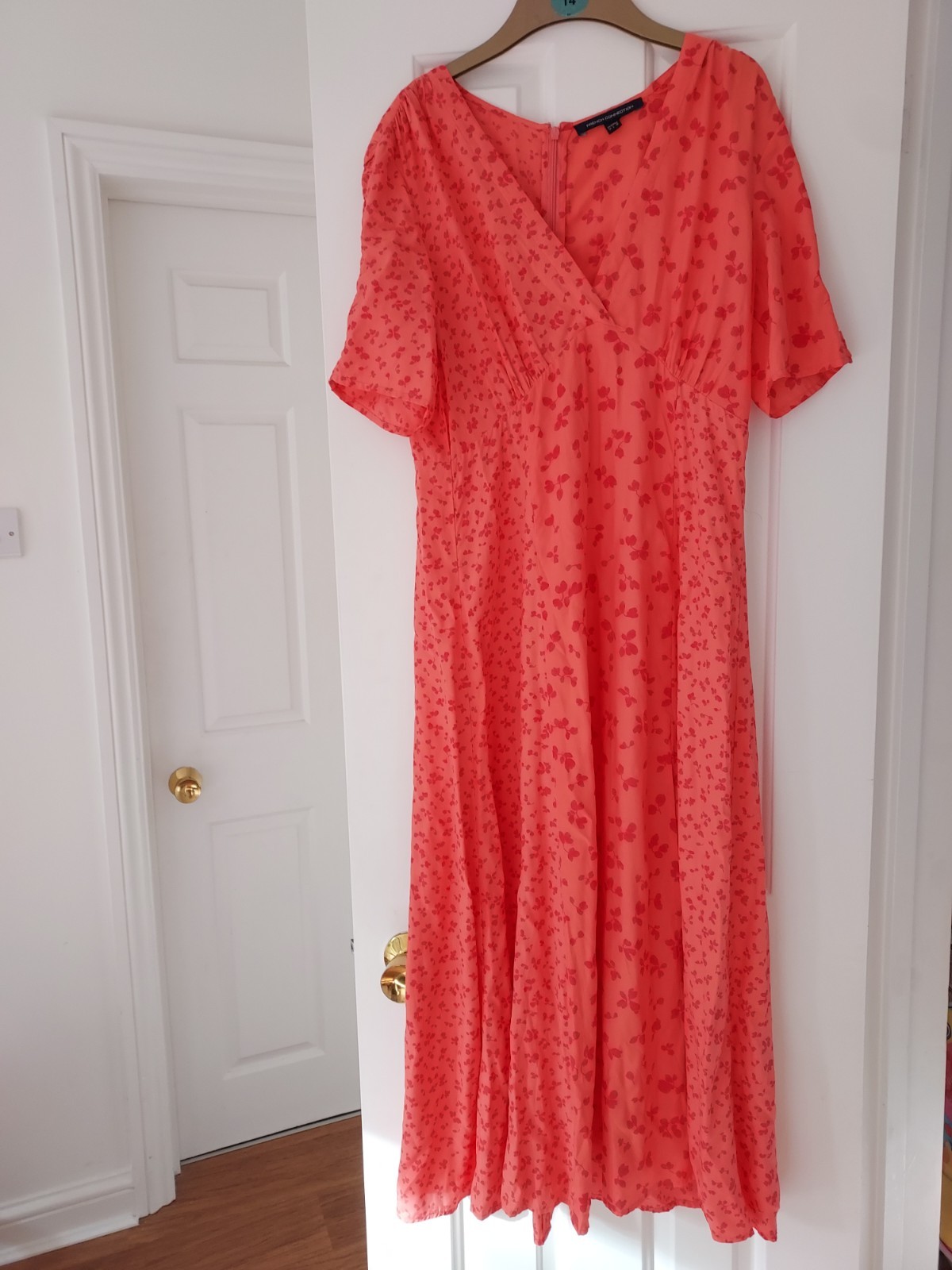 French Connection orange ditsy Flower Summer party wedding dress – Size 14