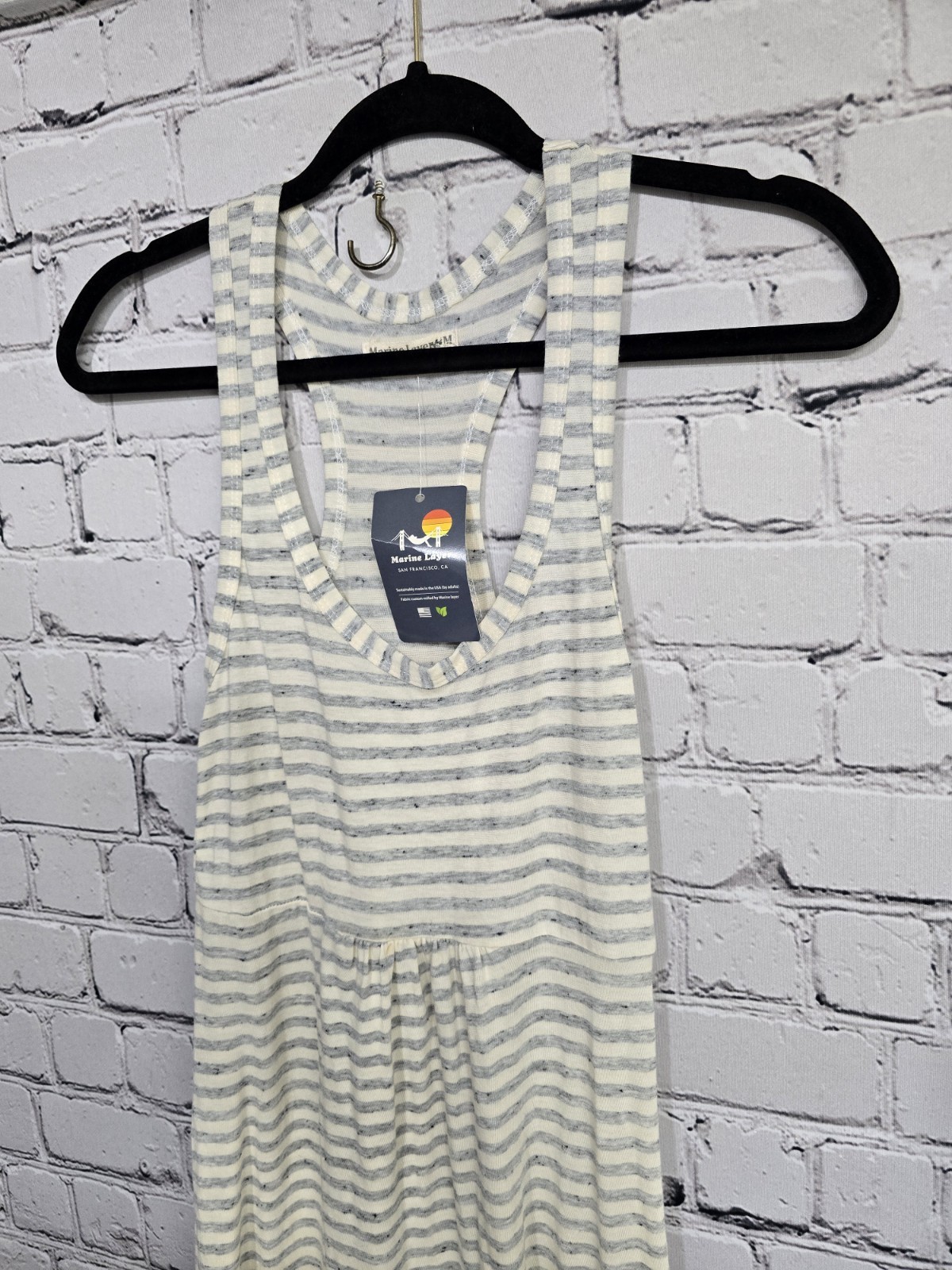 Marine Layer Supima Cotton Racerback Maxi Dress M Striped Stretch Minimalist NEW