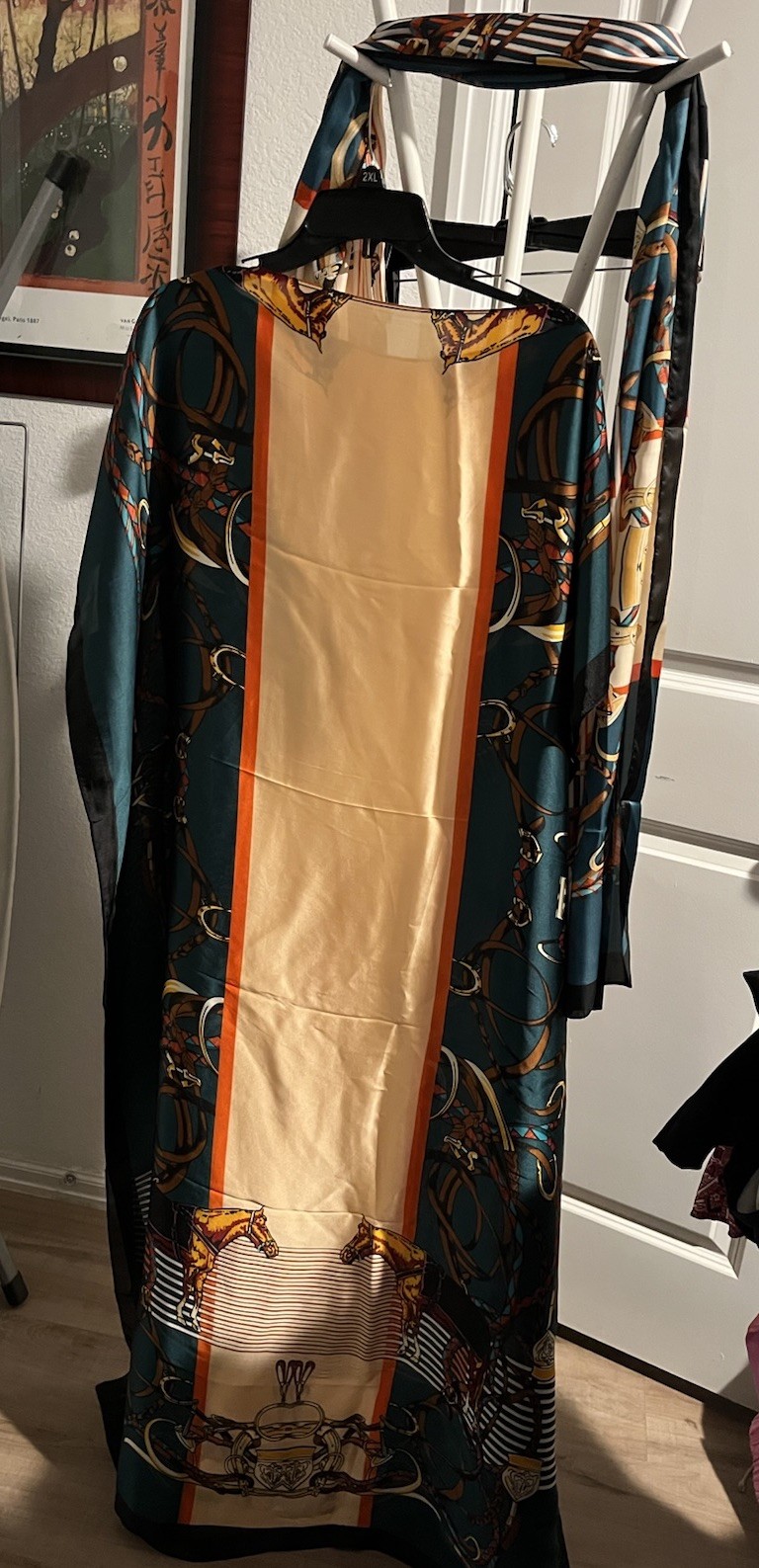 Caftan Dress One Size Teal Colors One Size Fits Most Mumu W Scarf Silky