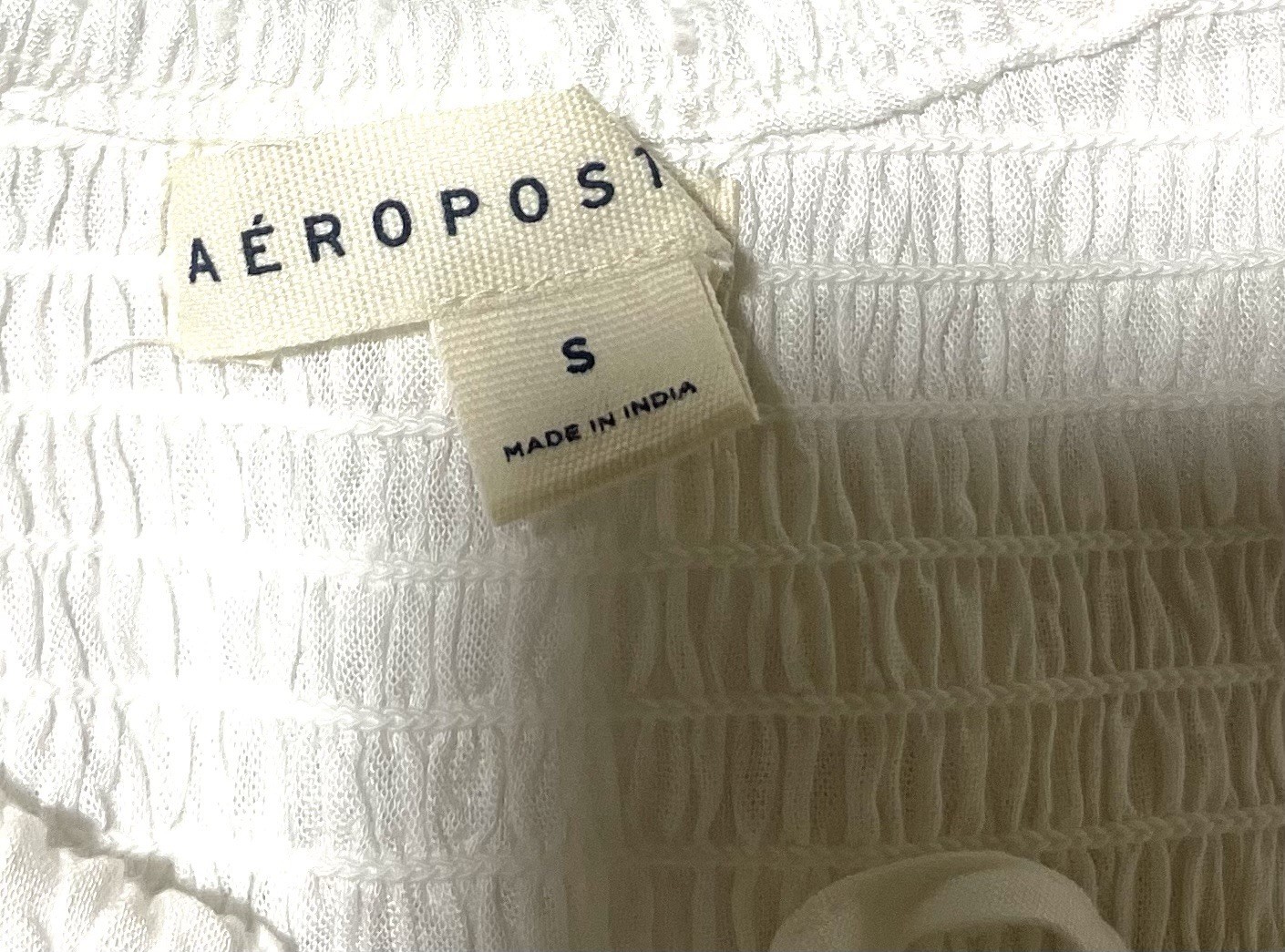 Aéropostale White Smocked Mini Dress Women’s S Scoop Neck Puff Sleeve