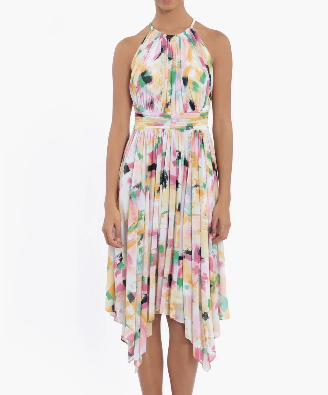Maggy London multicolor abstract pleated halter sleeveless midi dress 4