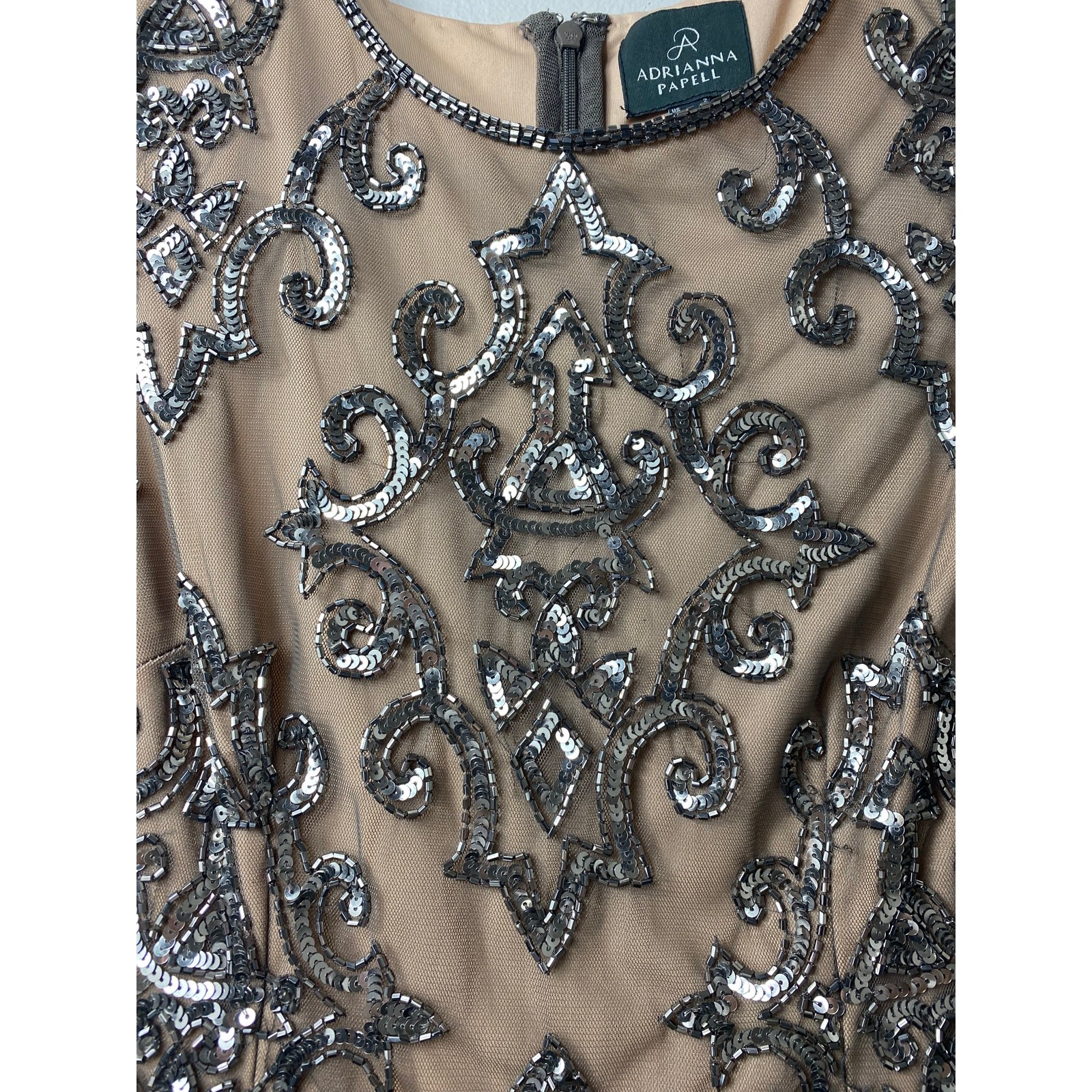 ADRIANNA PAPELL DRESS 2 SEQUIN BEADED WEDDING GUEST COCKTAIL PARTY SHORT DAMASK