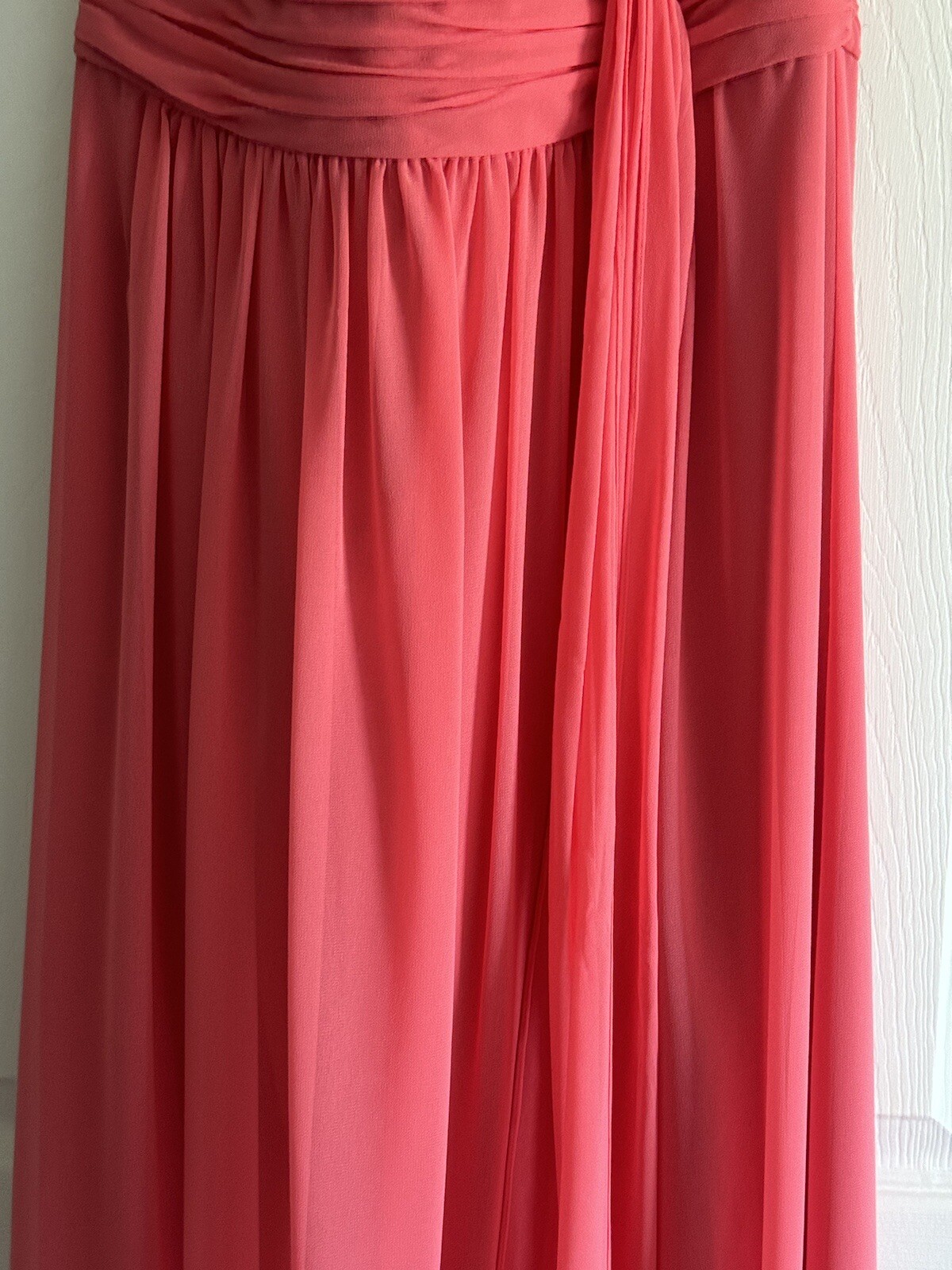 Lauren Ralph Lauren Women’s Pleated Bow Empire Halter Chiffon Gown 8 Coral EUC