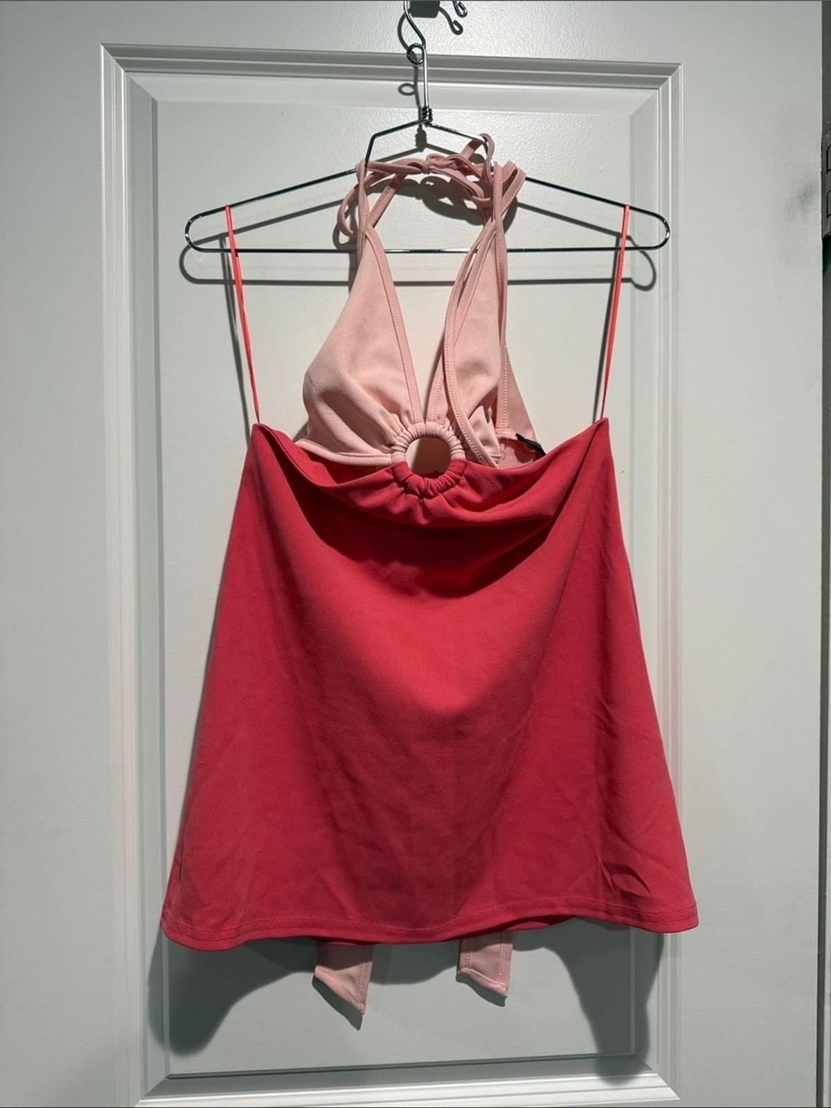 Papermoon Pink and Coral Halter Dress with Ring Accent