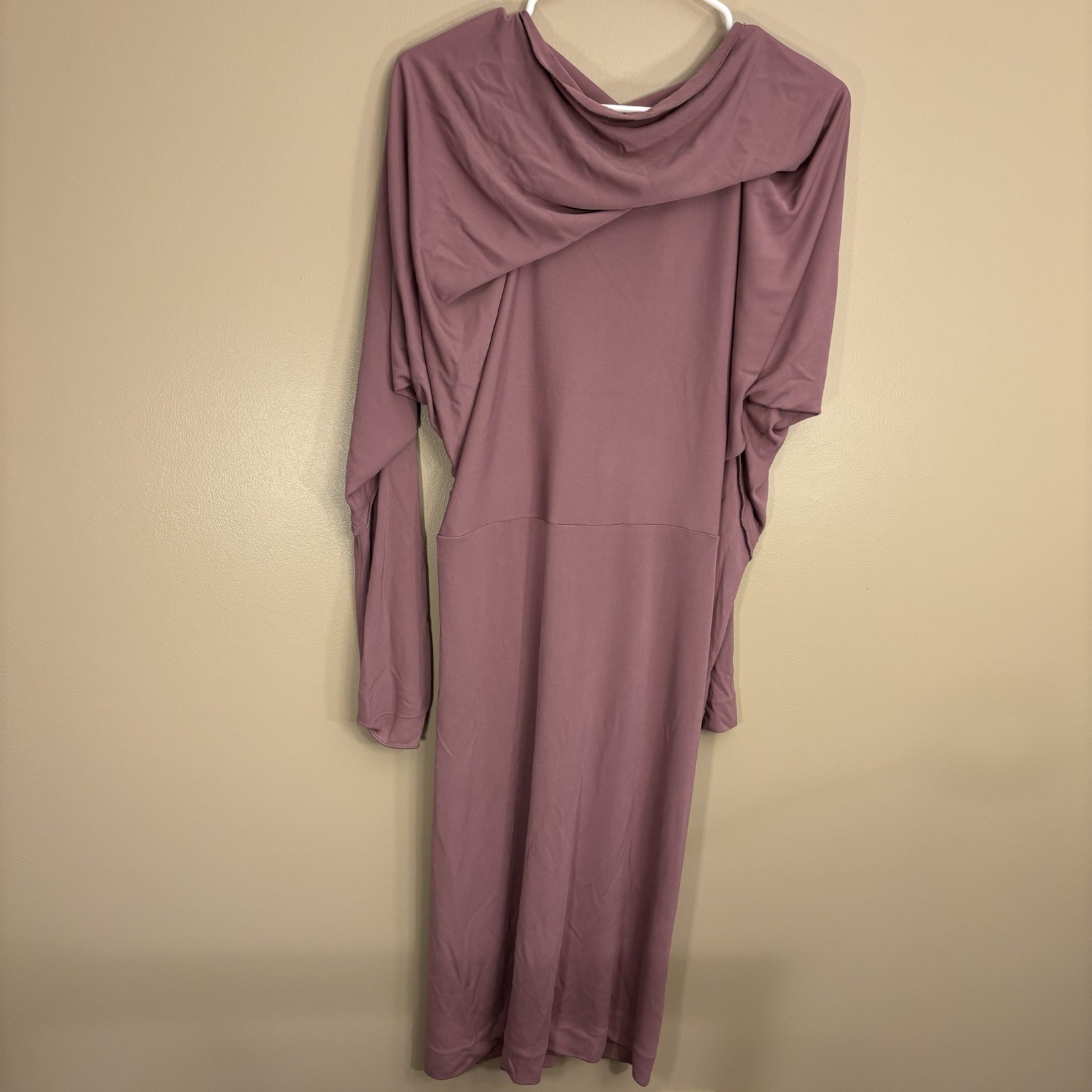 RM Roland Mouret Rose Mauve Flowy Asymmetric Dress, Draped Midi Dress Women’s 12