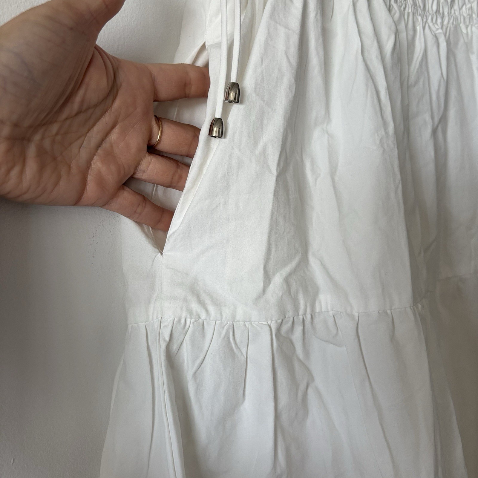 Billy J Cottagecore Milkmaid White Dress Midi Tie Straps Women’s Size 10 Event