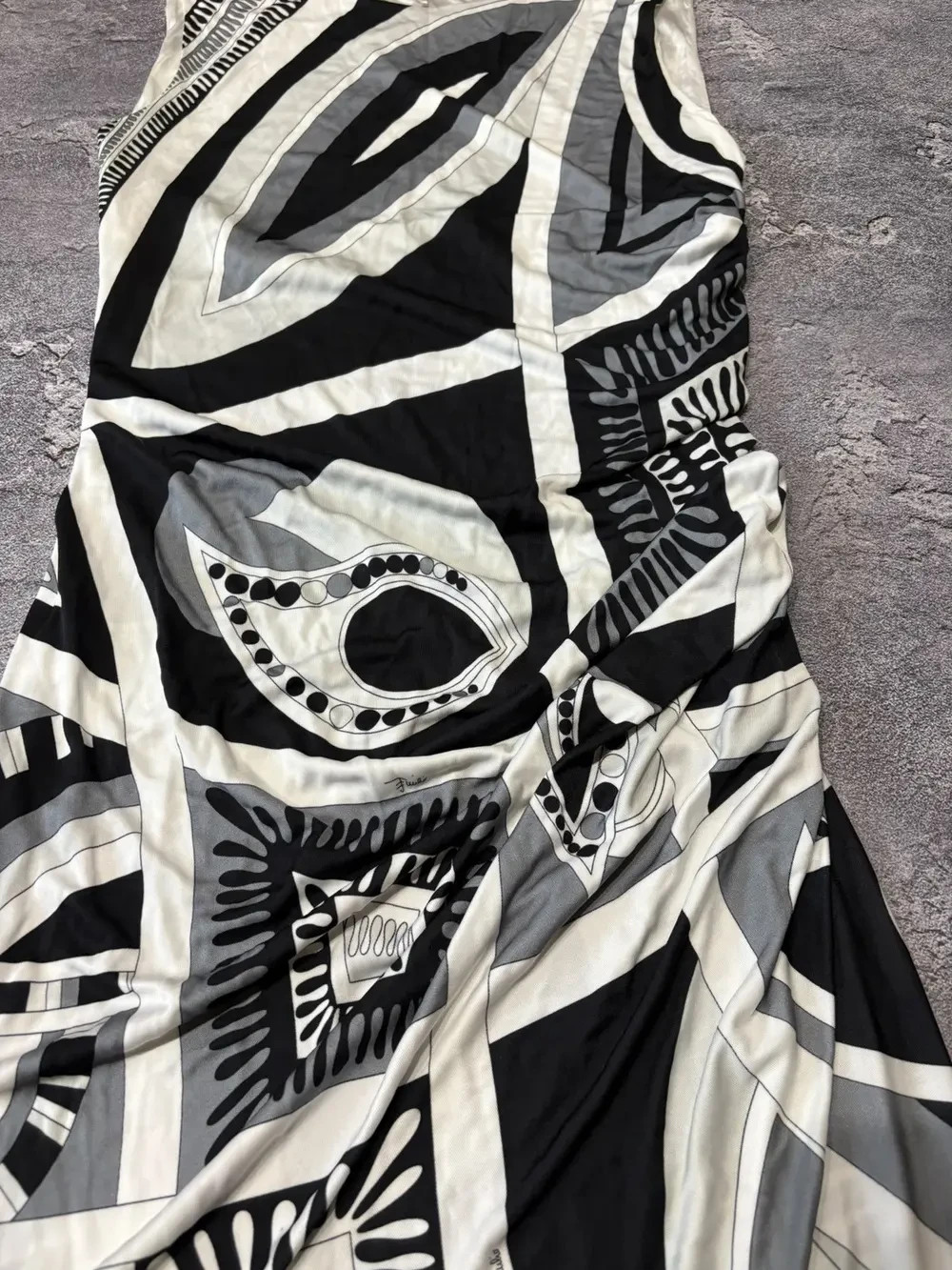 Emilio Pucci Luxury Abstract Geometric Print Ruched Dress Womens Size I46
