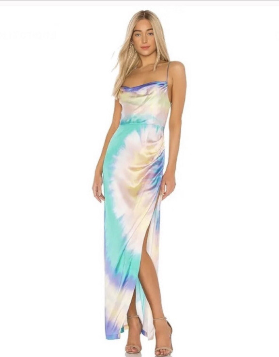 Large Retrofete Marlene Tie Dye Maxi Dress Silk Revolve Wedding Cocktail Party