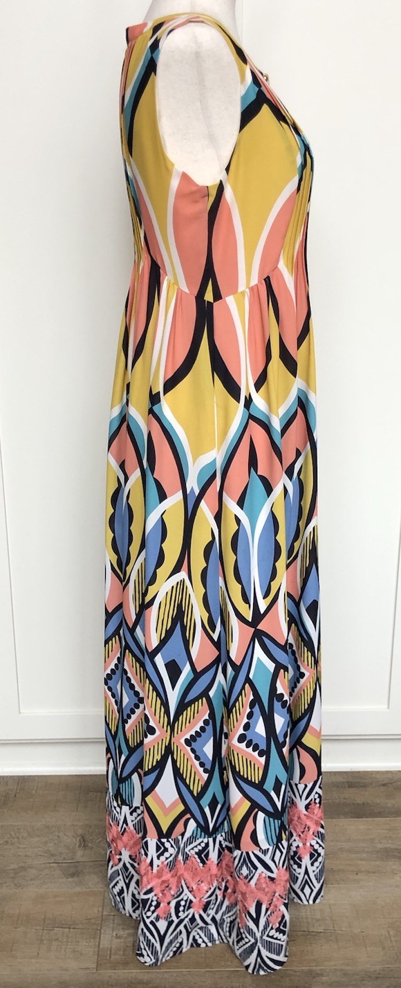 Anthropologie Floreat Dahlia Abstract Floral Embroidered Maxi Dress Sz 2