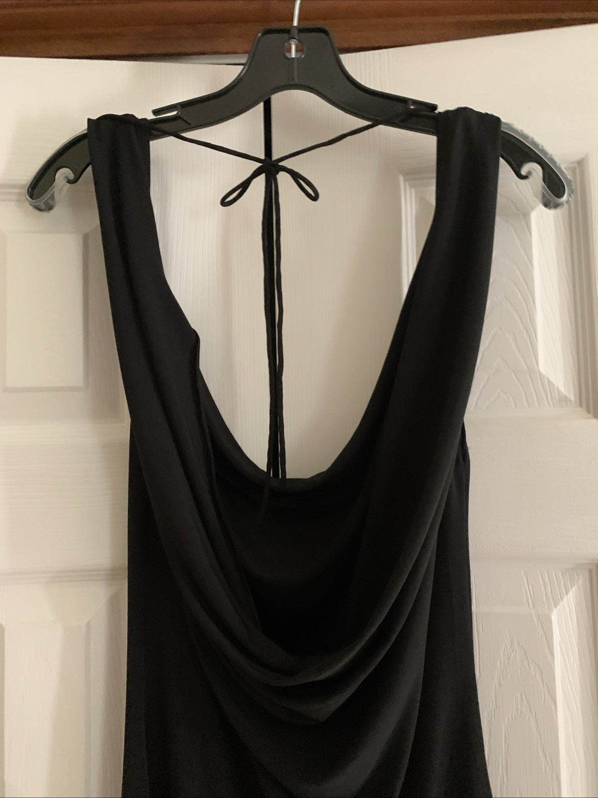 Spense M NWT Sleeveless Draped Front Dress Black Knee Length Low Back Tie @ Neck