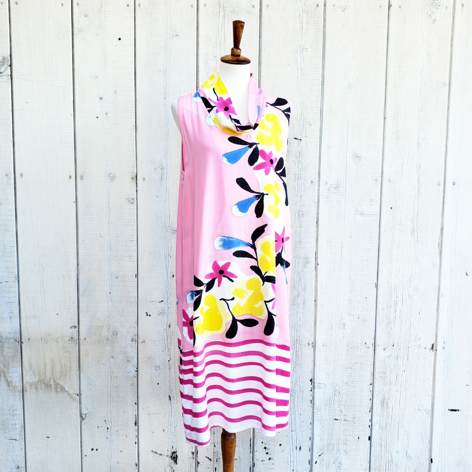 Yodyoko Designer Hand Painted Art to Wear Colorful Graphic Print Dress Size L