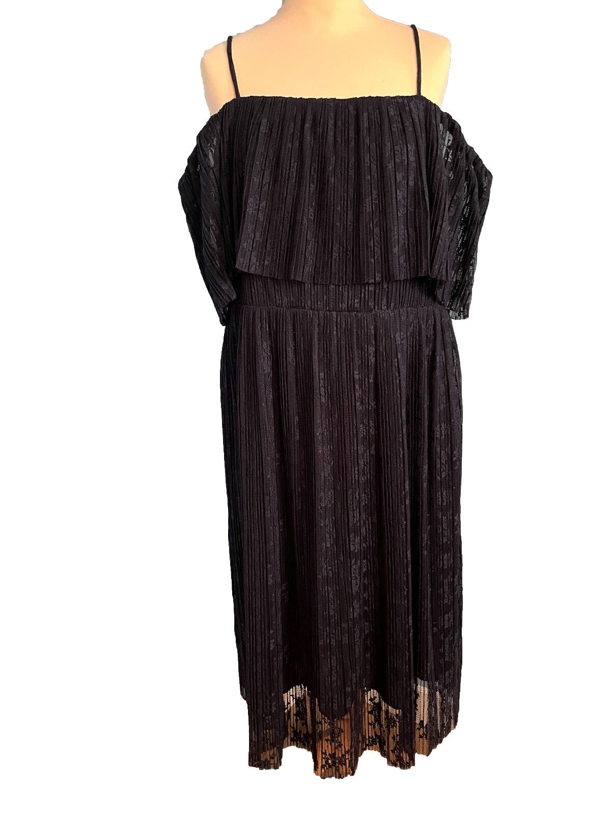 Whistles Navy Off the Shoulder Pleated Lace Dress UK 16 Midi BNWT