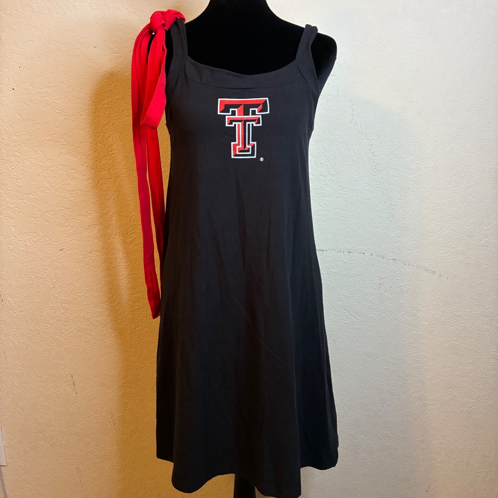 Texas Tech Red Raiders Women Black Tank Dress Tie Shoulder Large NWT Chicka-d