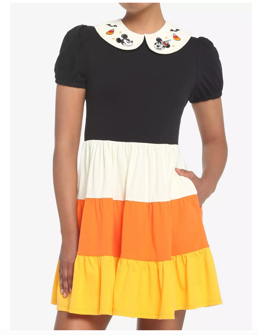 Disney Her Universe Halloween MED Candy Corn Collared Dress Tiered Mickey NWT