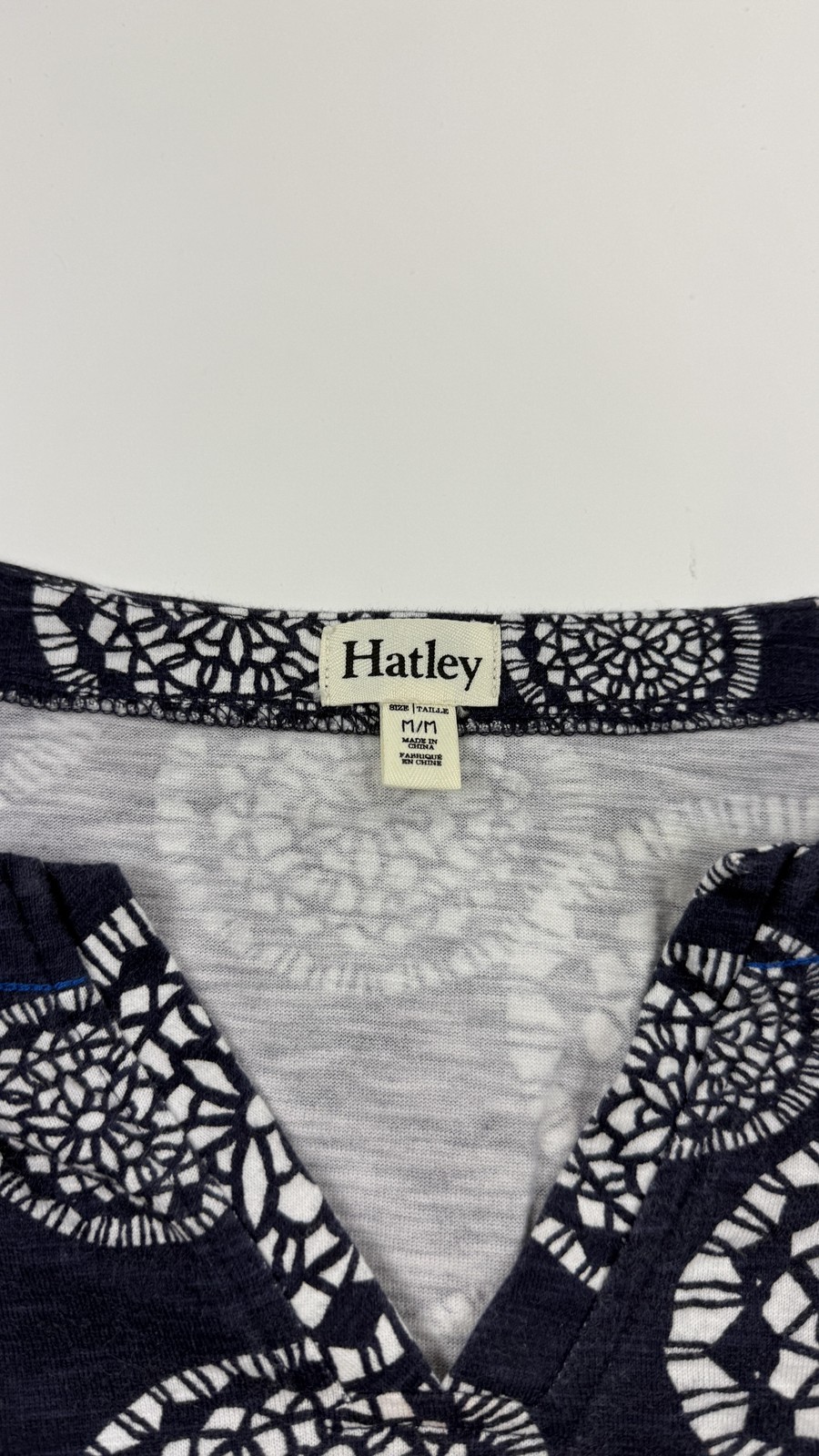 Hatley Dress Womens Medium Blue A-Line Shift V-Neck 3/4 Sleeve Geometric Print
