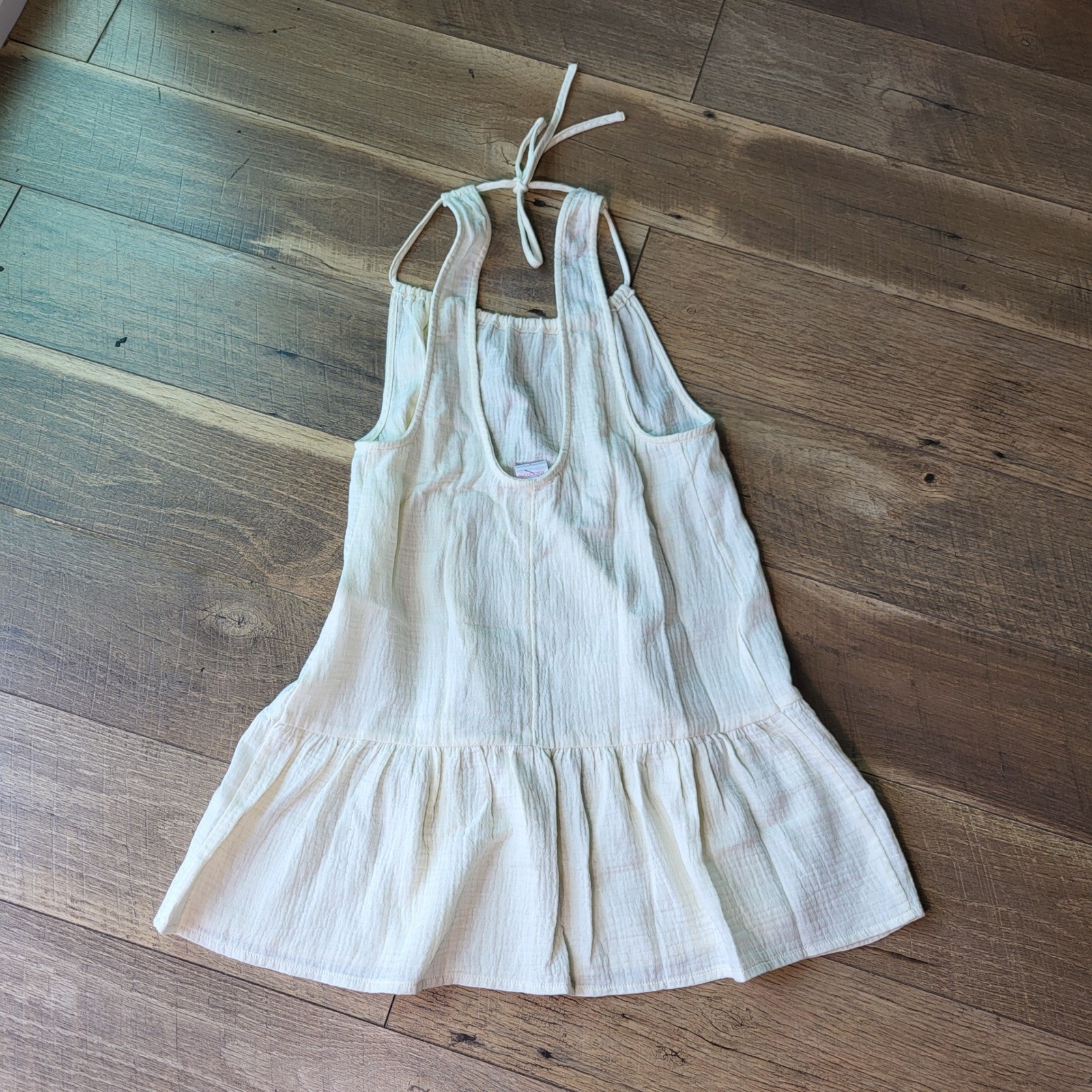 Xhilaration Womens Small Cream Gauze Halter Mini Dress Tiered Ruffle Sleeveless
