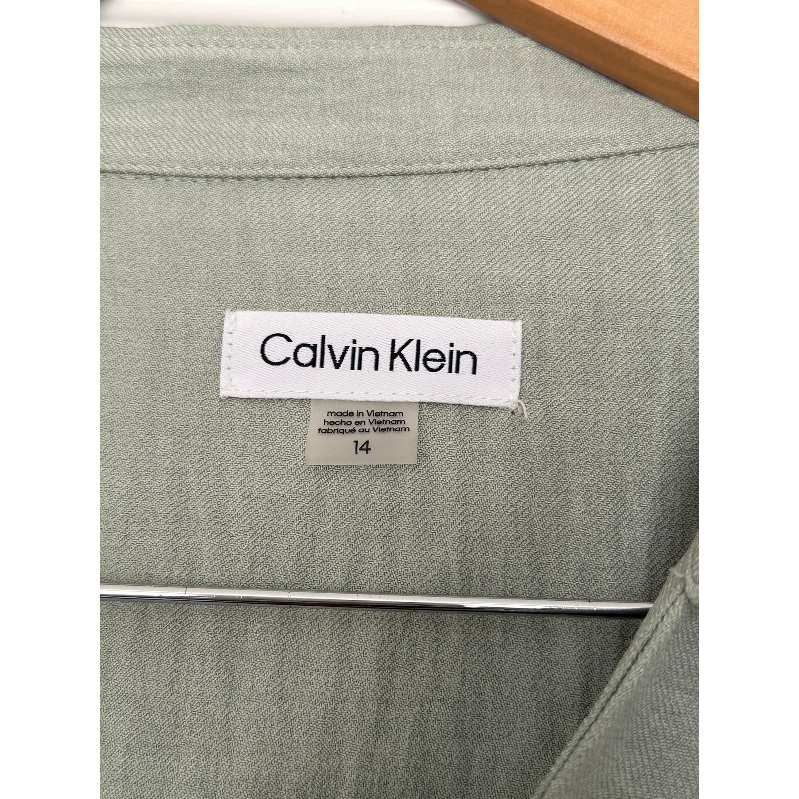 CALVIN KLEIN JEANS Sage Green Regular Fit Dress Plus Size 14 Long Sleeve Midi