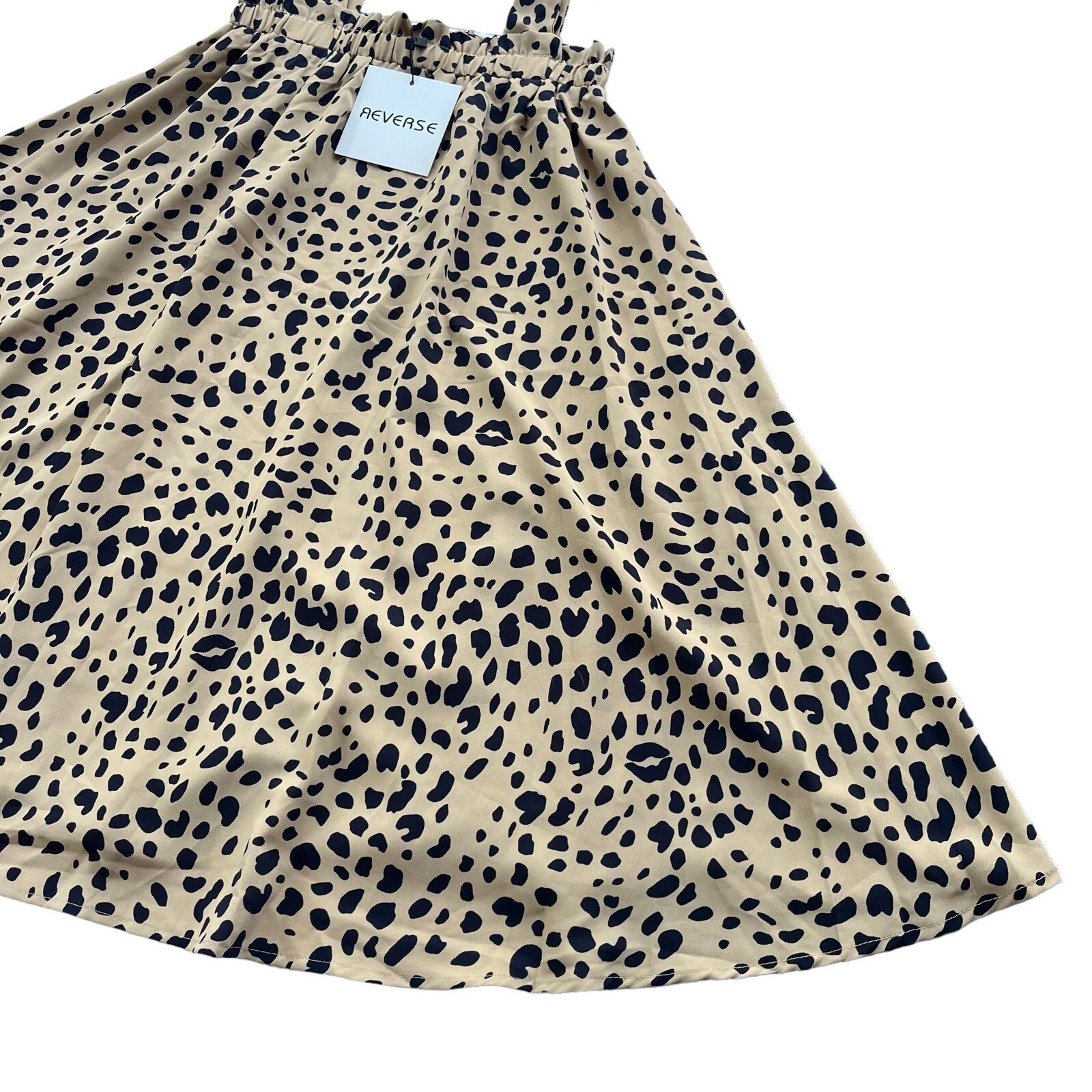 Reverse Womens Medium Tan Navy Cheetah Print Polyester Tent Tie Tank Flowy Dress