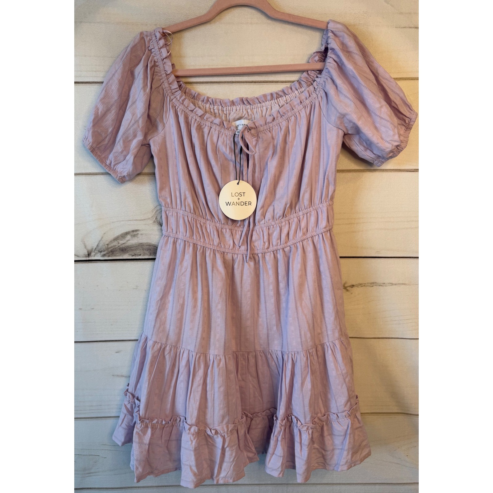 Lost + Wander Lilac Dobby Cotton Tiered Mini Dress Smocked Waist WDWB03351-1 S