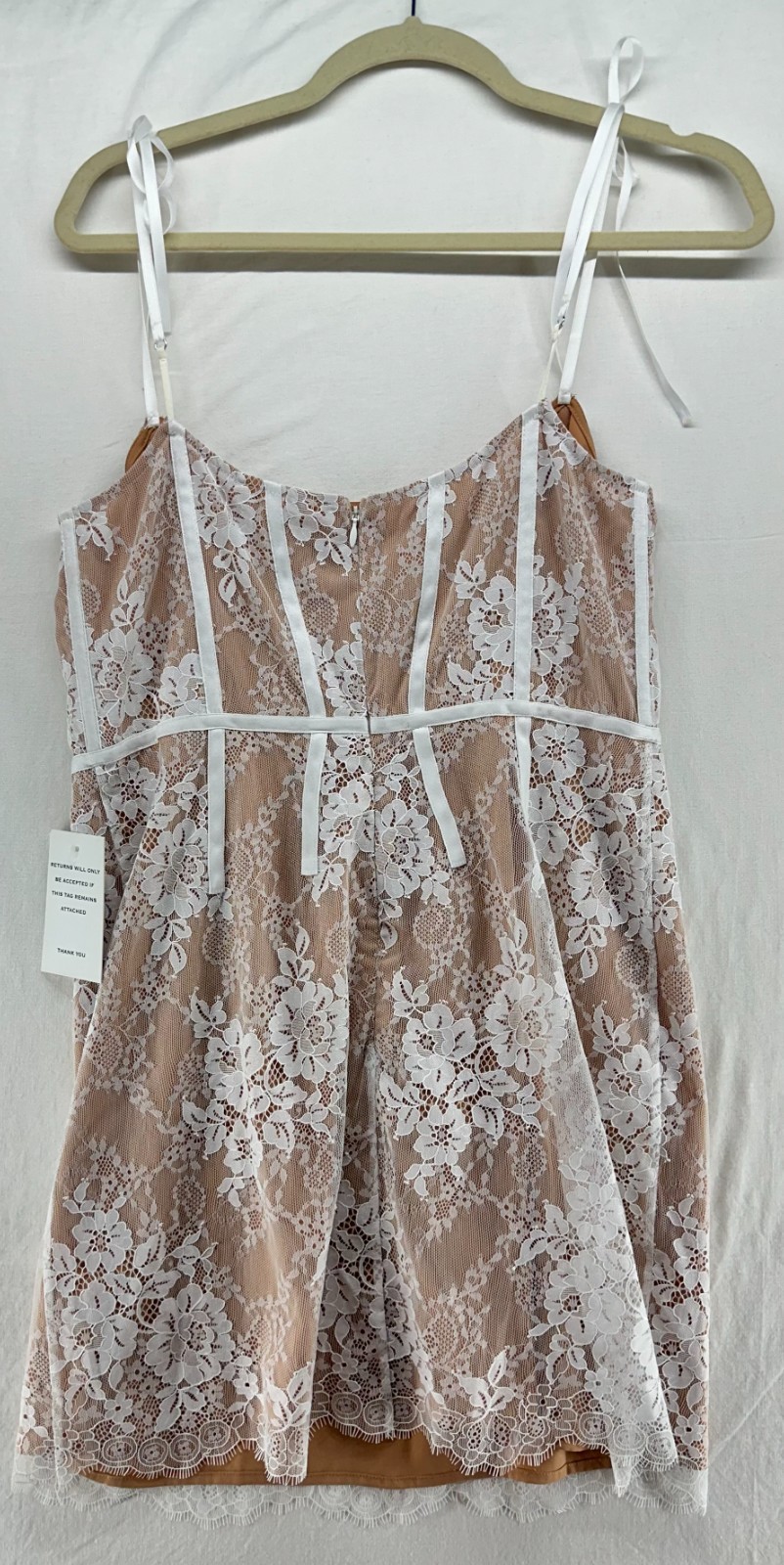 NEW For Love & Lemons Cheyenne Lace Mini Dress M Revolve Nude Ivory Bridal