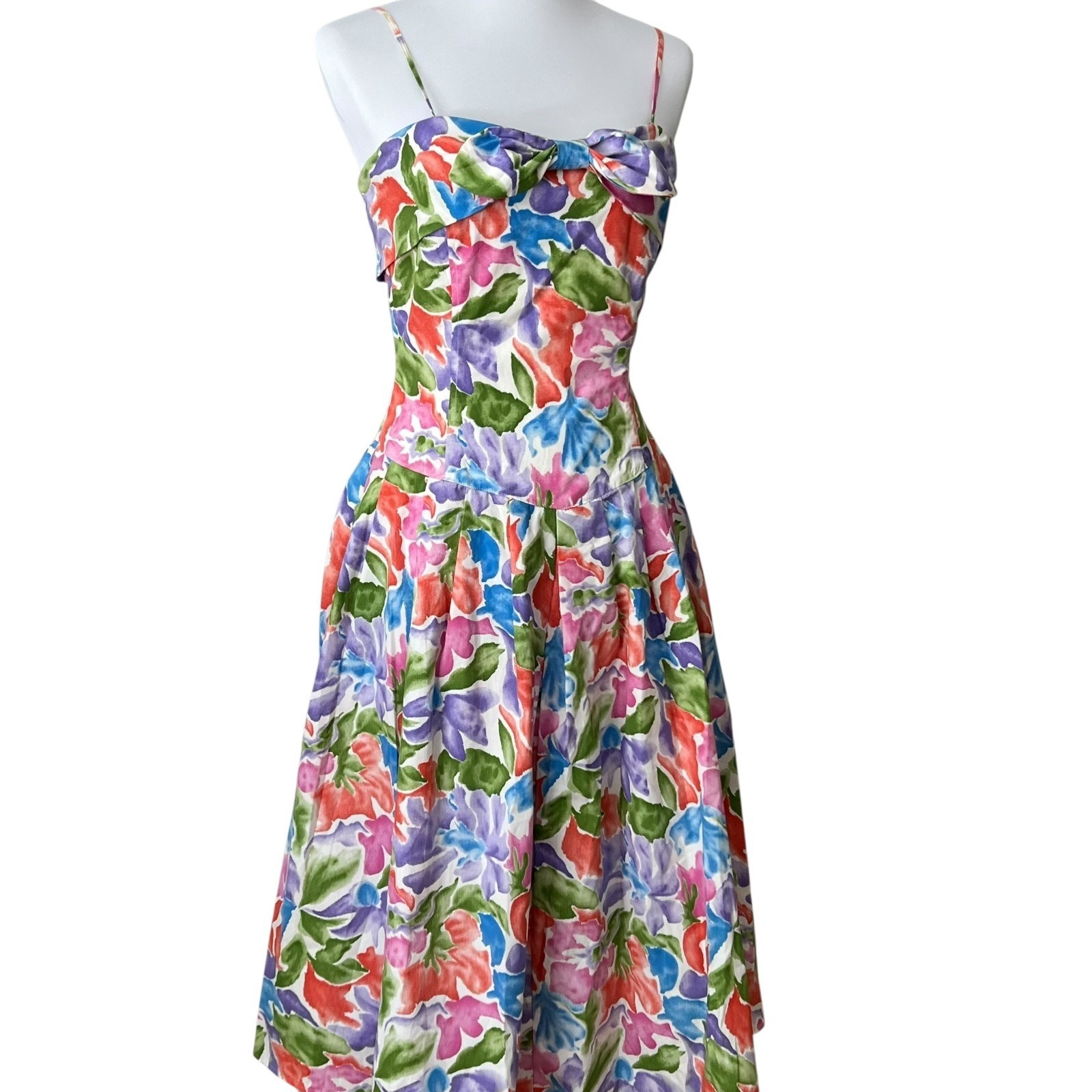 Vintage Womens Dress Medium Retro Cotton 80s does 50s Removable Strapless Cruise