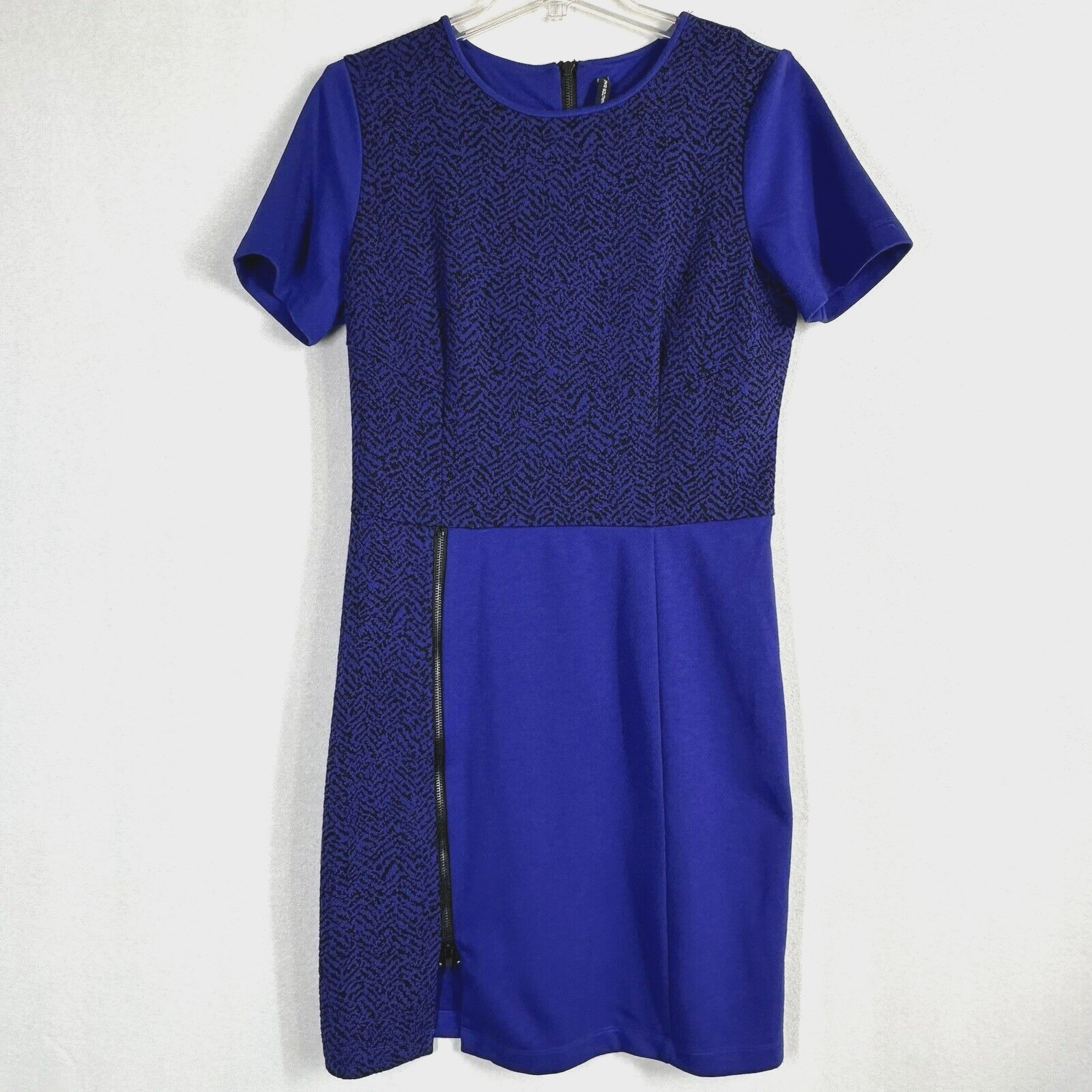 W118 Walter Baker Lucy Dress L Royal Blue Short Sleeve Knit Stretch Zipper NEW
