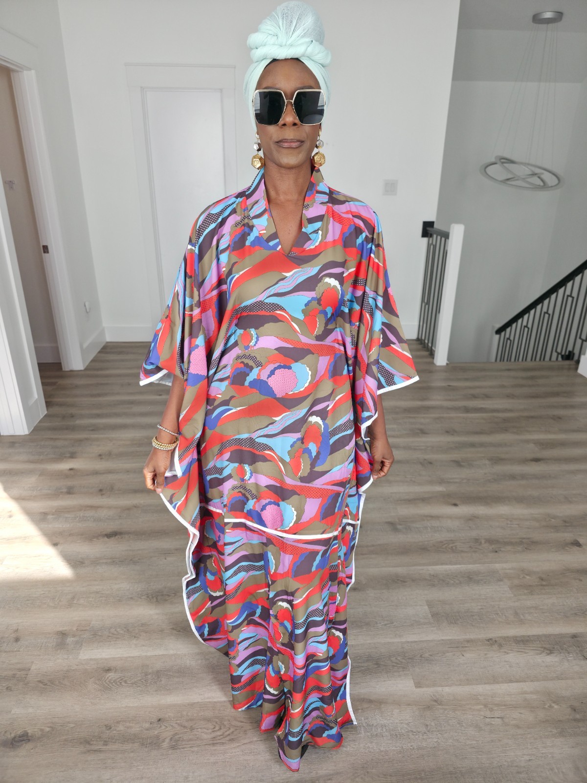 Abstract Print Viscose Kaftan Butterfly Sleeve Resort Wear