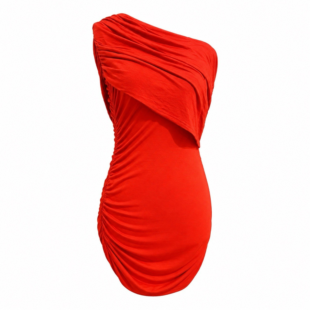Body Central Red One Shoulder Ruched Stretch Jersey Bodycon Mini Dress Size S