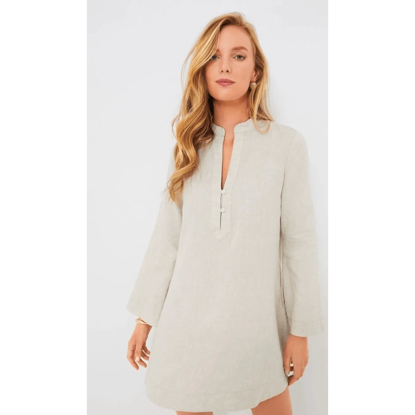 NWOT Tuckernuck Tatum Linen Dress Natural Long Sleeve Resort Old Money Costal L
