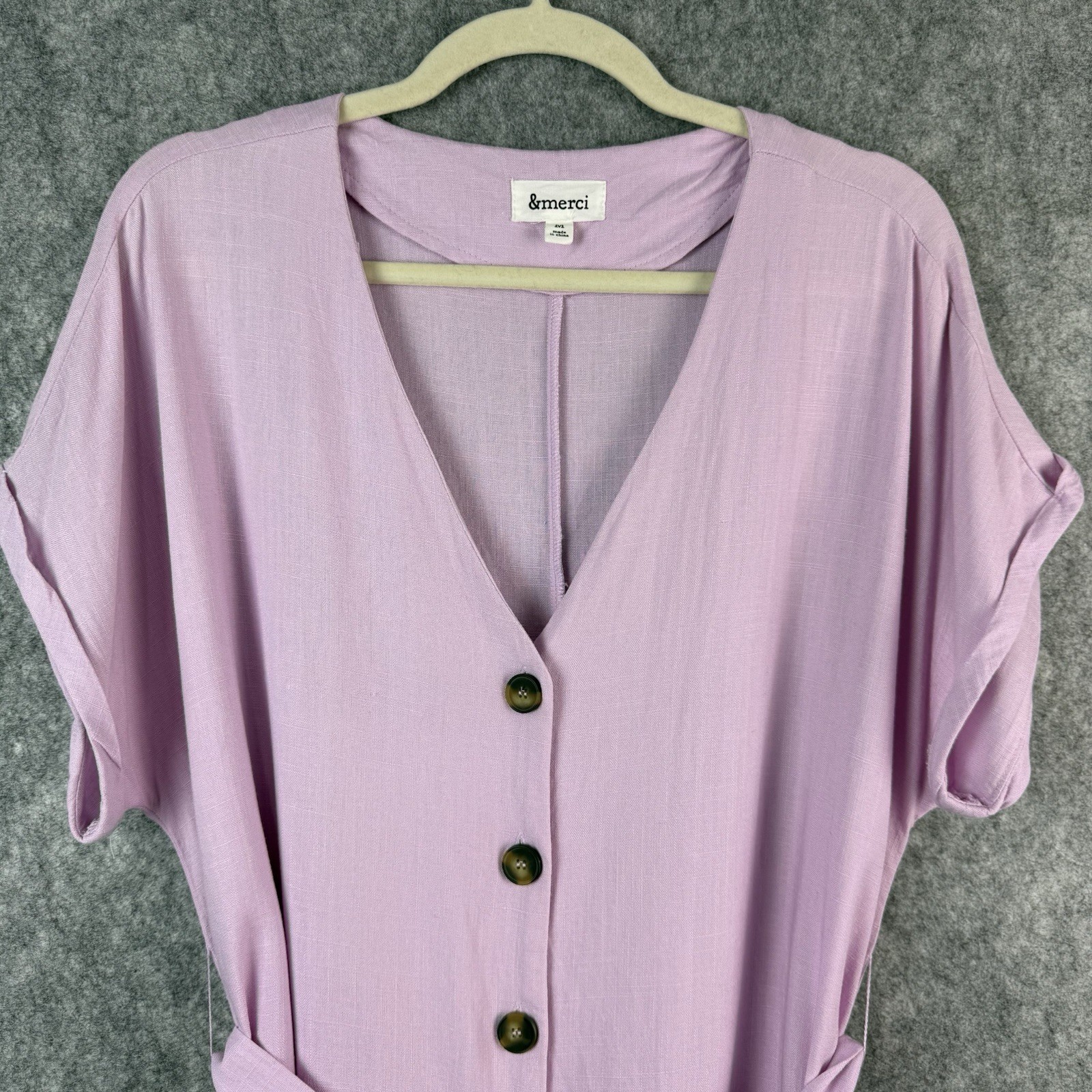 &Merci Lilac Button Front Belted Mini Dress M Soft Girl Cottagecore Minimalist