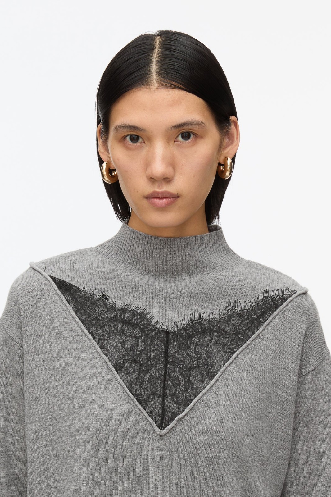 NWT Phillip Lim Women’s Gray Mockneck Knit Dress With Lace Inlay Size M