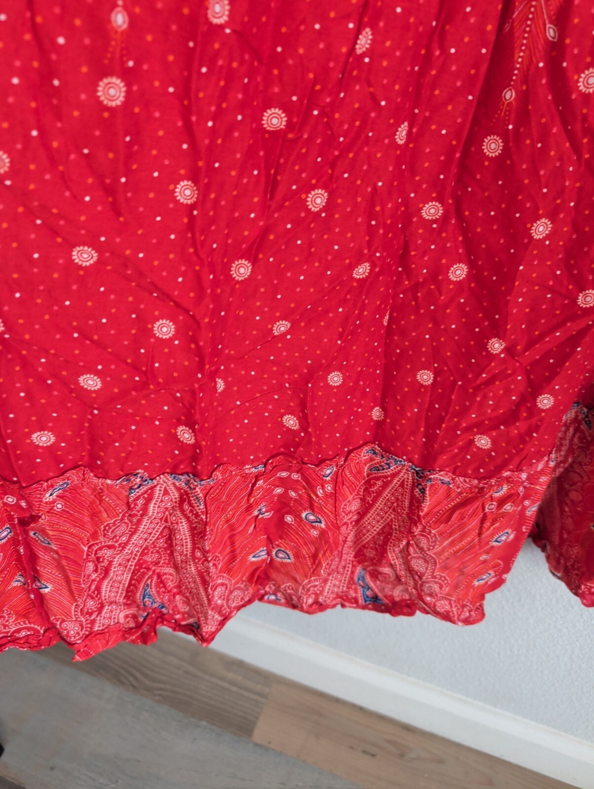 One Size Red Paisley Strapless Maxi Dress Smocked Festival