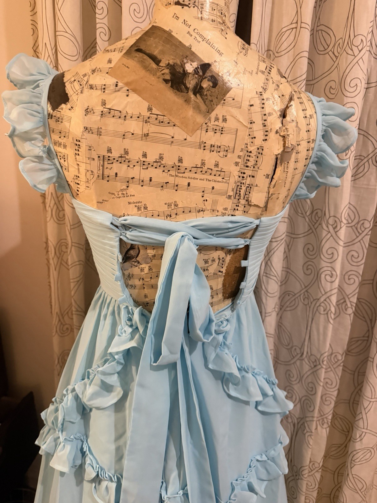 Glamlora A-Line Straps Sky Blue Chiffon Ruffles Long Prom Dress Size 0, New!