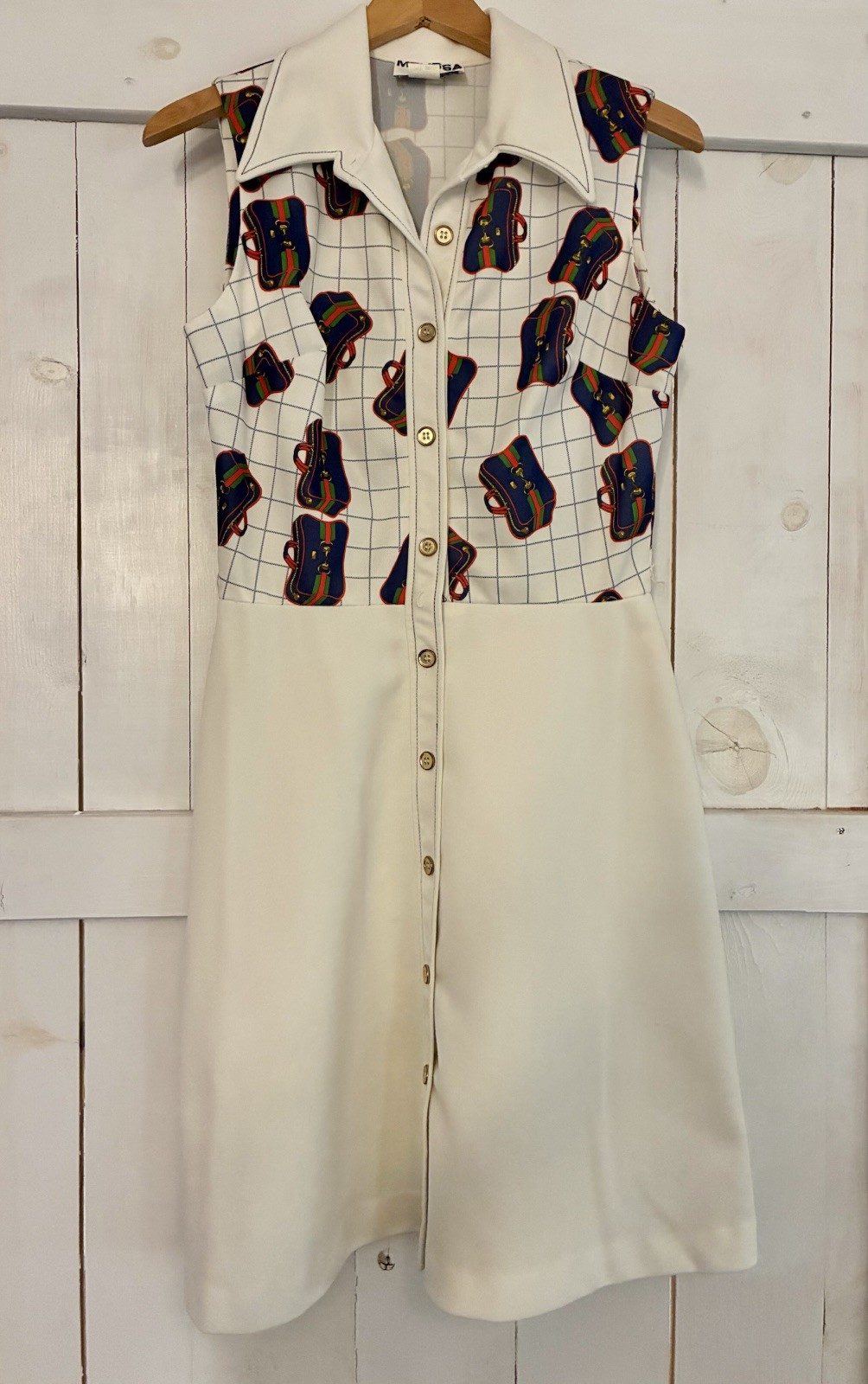 Vintage 60s 70s Micro Dress Mod Go Go Empire Button Collar USA Travel Size 14