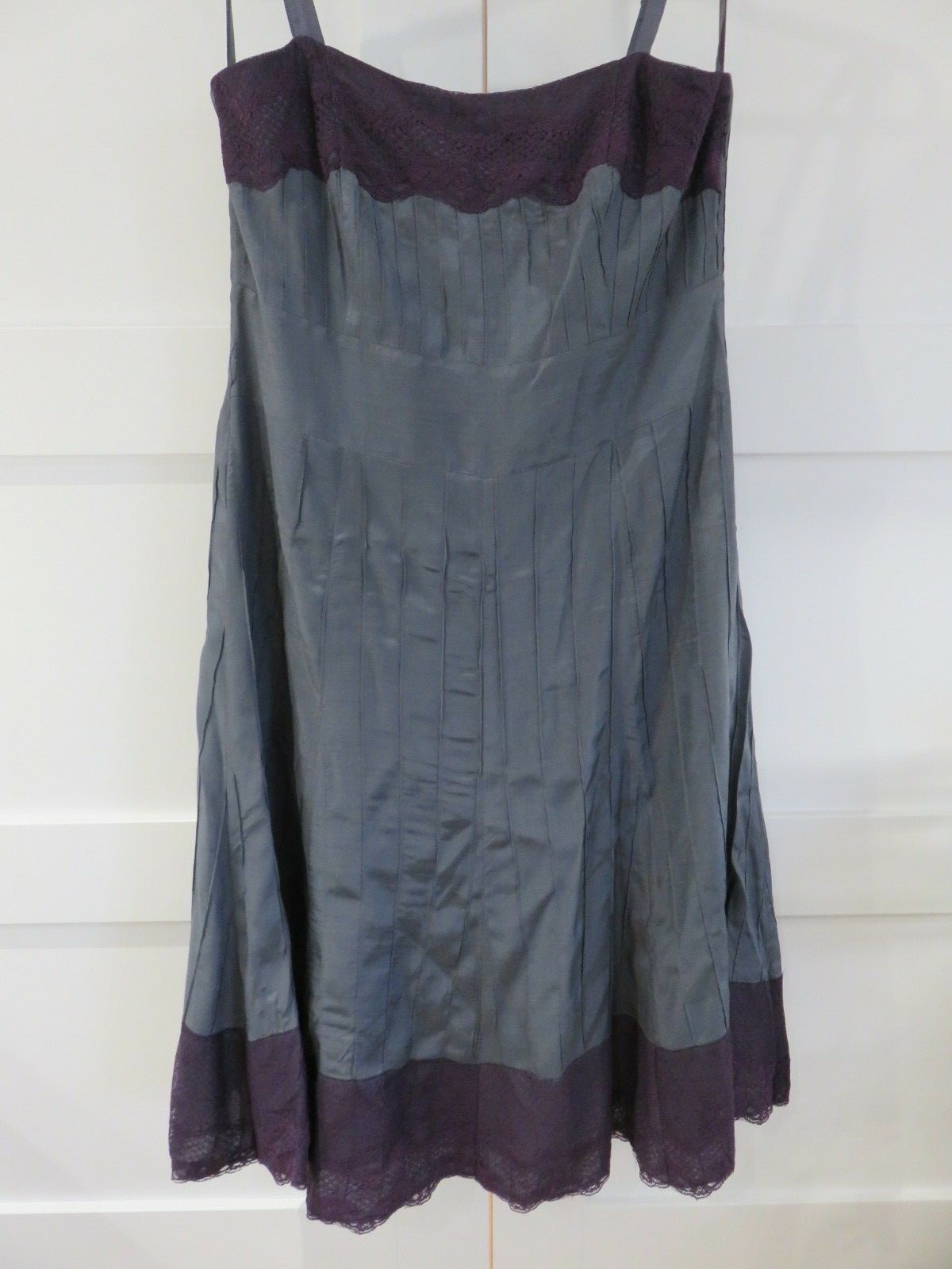 MONSOON GORGEOUS DARK MAUVE & PURPLE STRAPPY SUMMER WORK DAY DRESS UK 10 – 12