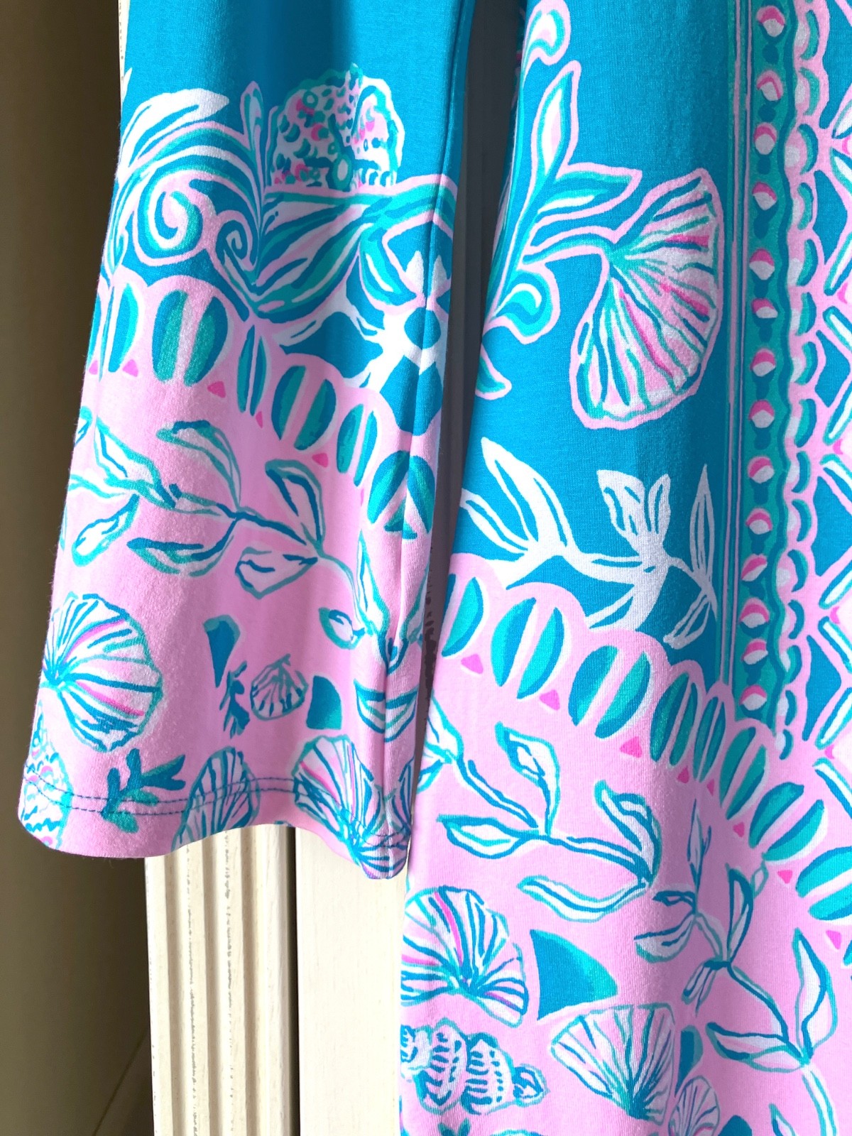 Lilly Pulitzer Tana Turquoise/Pink Shell Print UPF Stretch T Shirt Dress XS NWOT
