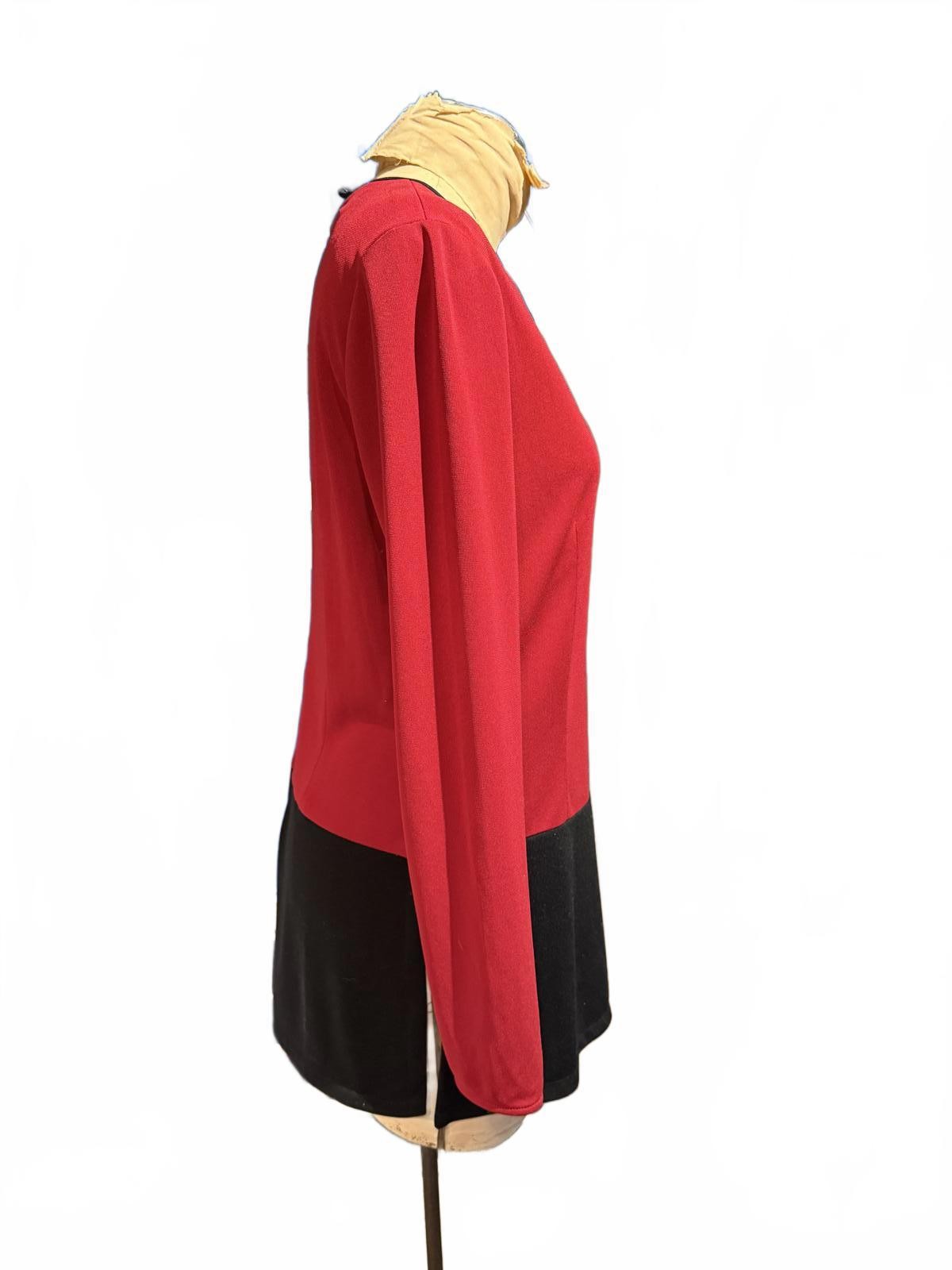 YL by Yair Long Sleeve Colorblock Tunic Top in Red and Black