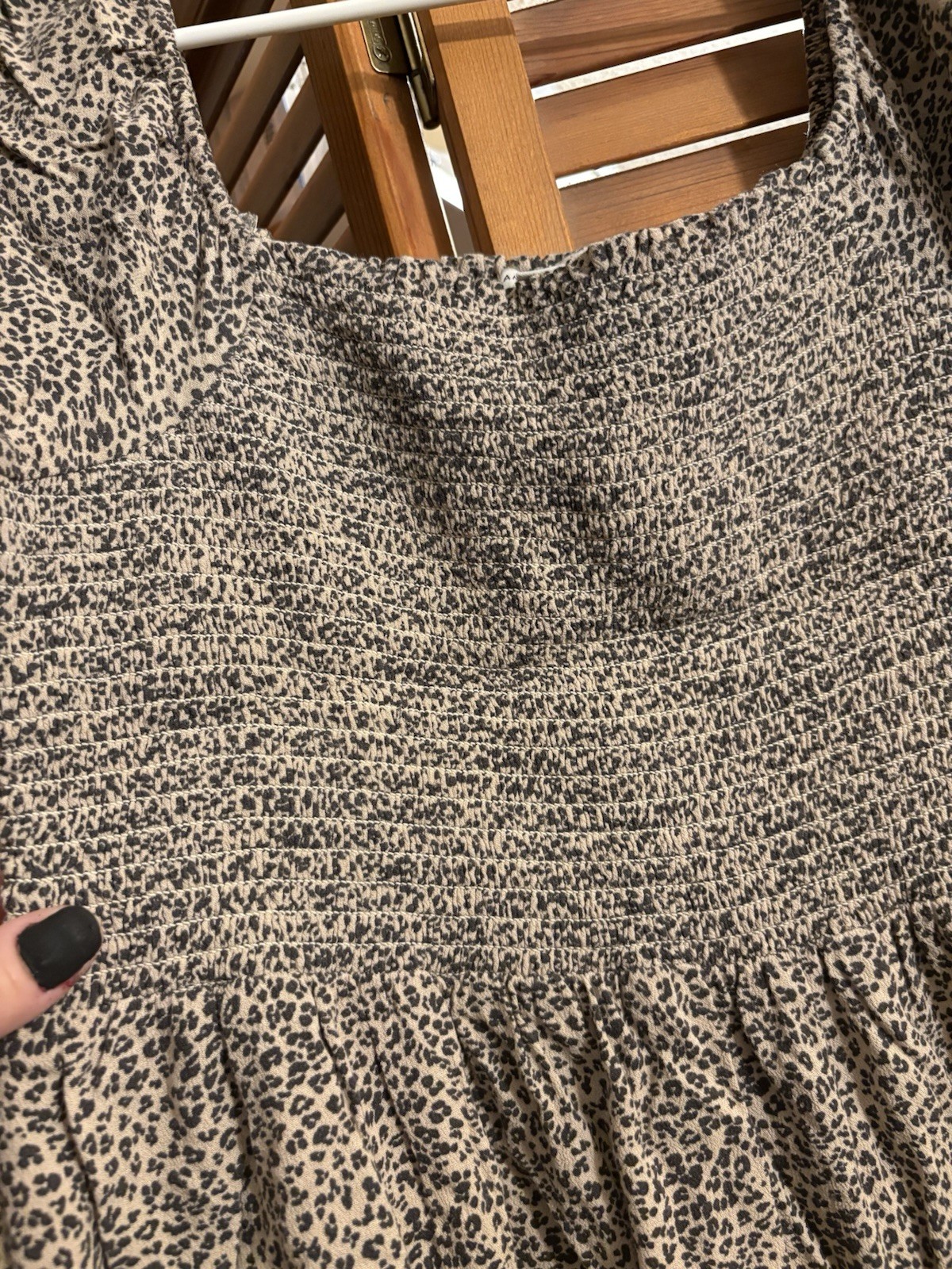 American Eagle Dress Medium Leopard Print Smocked Square Neck Tie Sleeve Casual